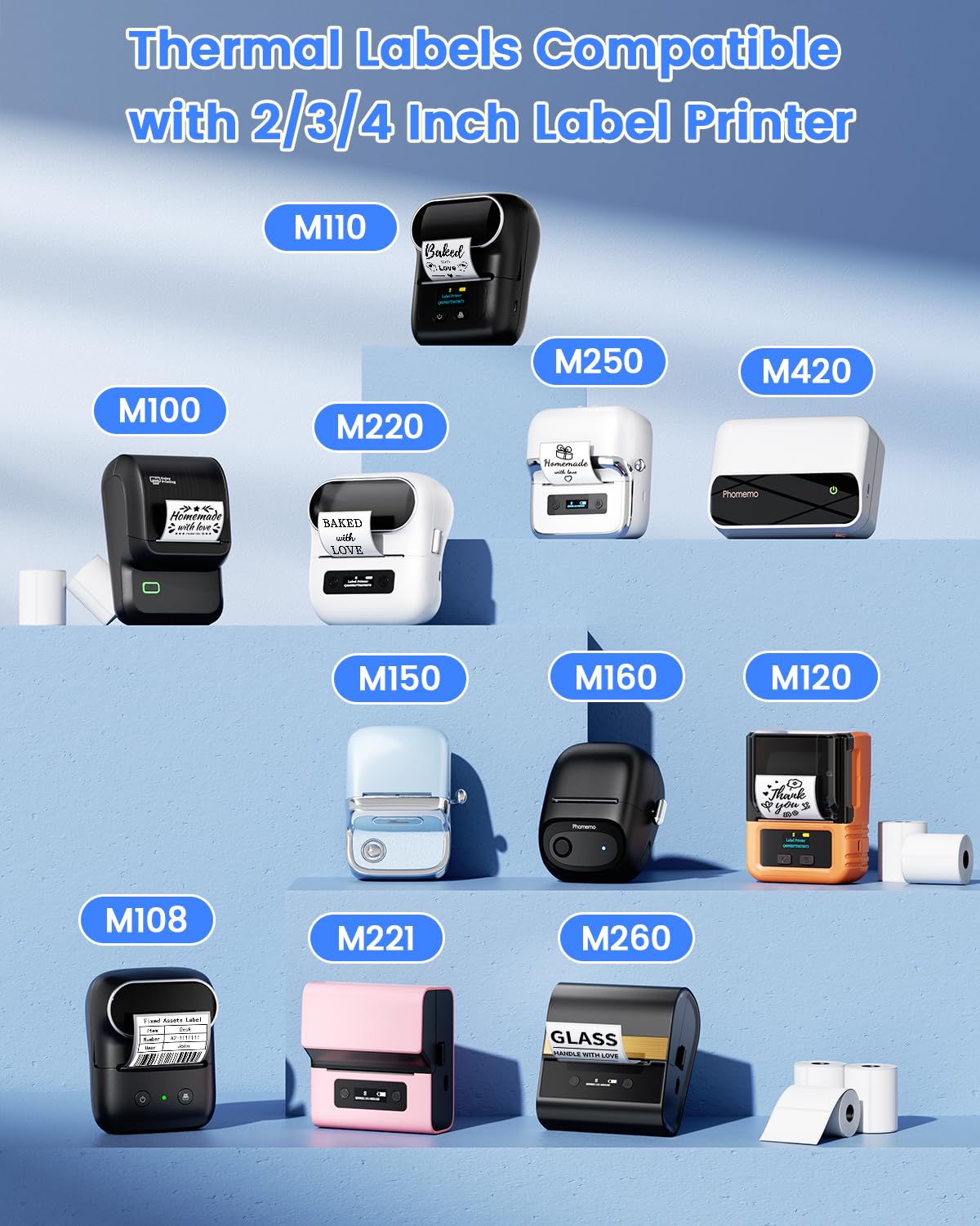 Phomemo Sticker Labels 1.18" x 0.79" (30x20mm) 6 Rolls, for M110/M110S/M120/M200/M220 Printer - Black on White, for Small Business, Home, Office, 320 Labels/Roll