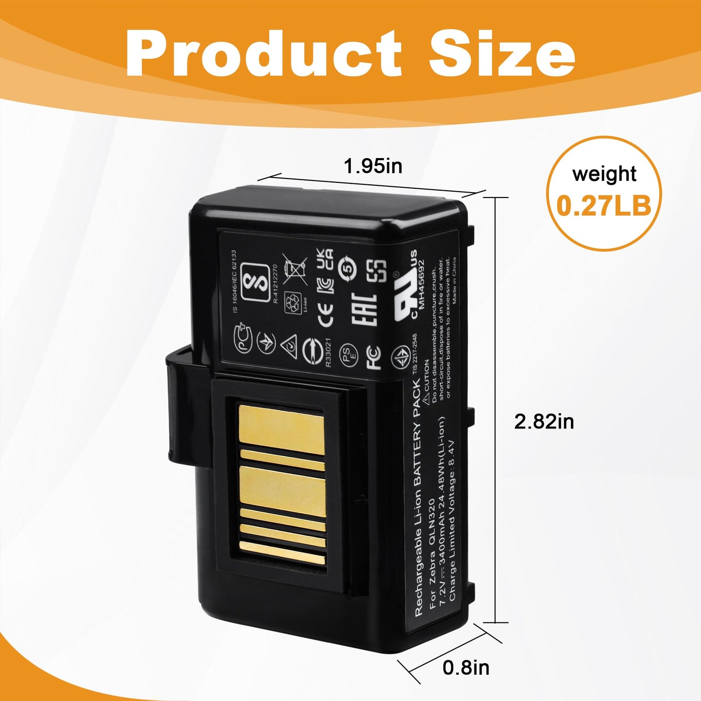 for Zebra Printer ZQ520 Battery Replacement: ZQ520 ZQ620 ZQ510 QLN320 QLN220 QLN220HC QLN320HC ZQ500 ZQ521 ZR628 ZR638 ZQ610 ZR658 ZR668 Lithium Battery 3400mAh