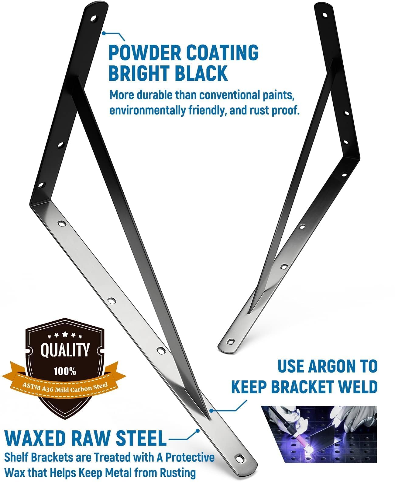 8-Pack 18 Inch Heavy Duty Shelf Brackets, Large Floating Wall Bracket for Garage Storage Shelves, Black Powder-Coated Finish, Load Capacity 800lbs