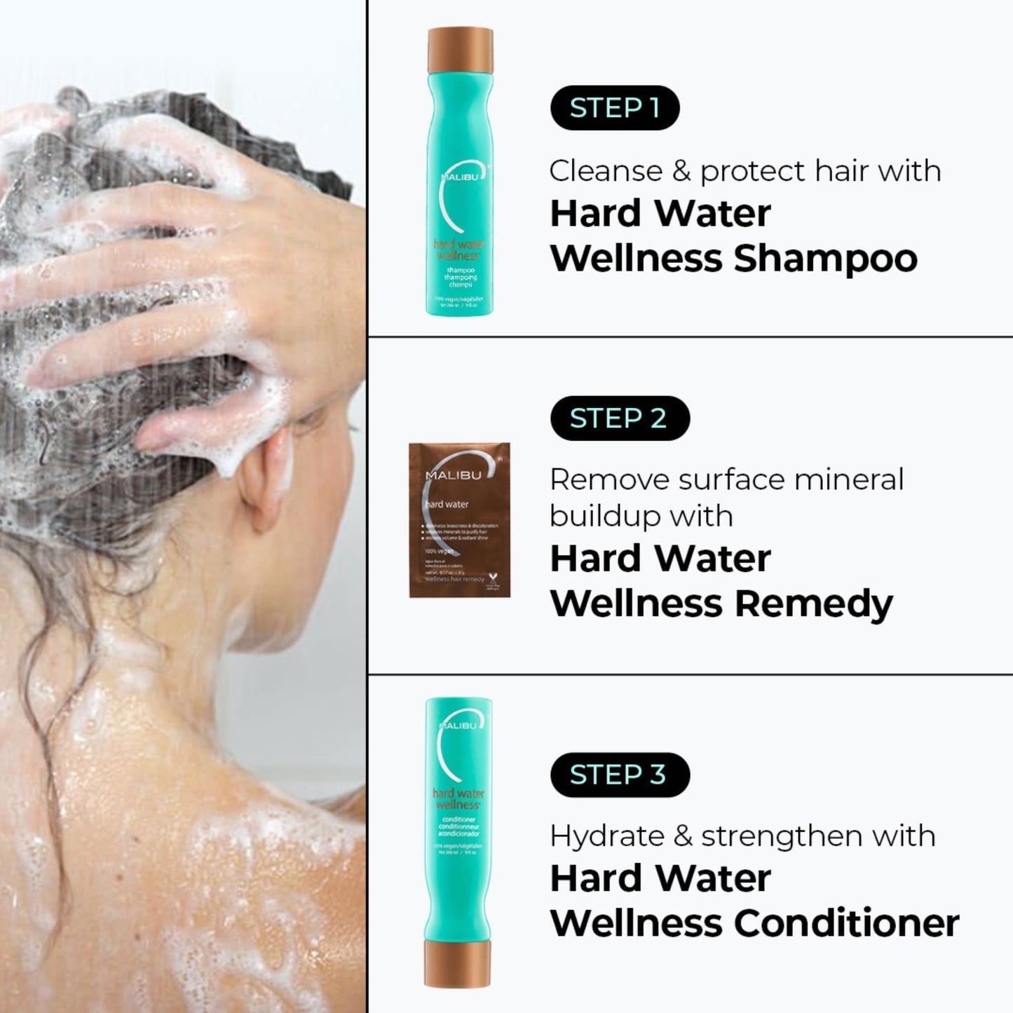 Malibu C Hard Water Wellness Remedy - Hard Water Shampoo, Conditioner & Hair Mask Packets for Removing Deposits and Impurities - Hydrating Hair Care Set (6 Ct)