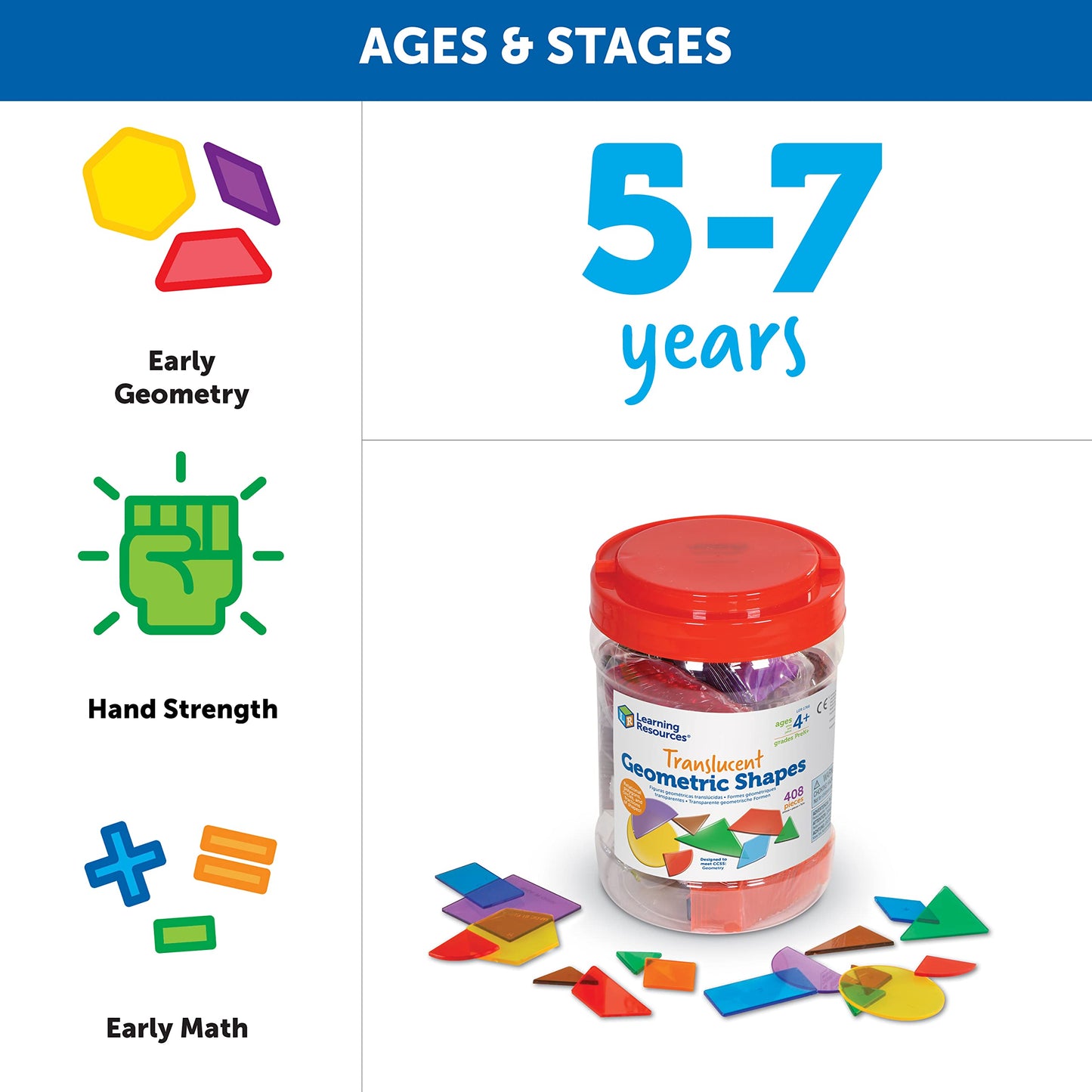 Learning Resources Translucent Geometric Shapes - Light Table Manipulatives for Kindergarten, Early Math Toys, Translucent Pattern Blocks for Classroom and Homeschool, Teacher Must Haves