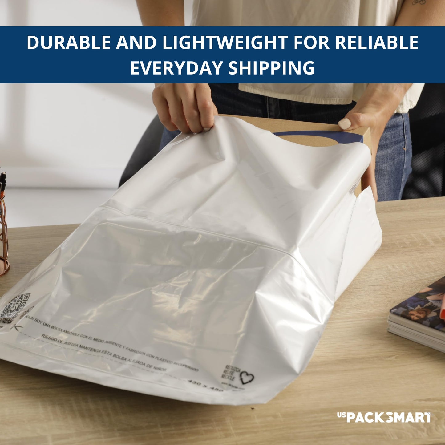 US PACK SMART White Plastic Poly Mailers 19"x24" | Shipping Bags for Clothing, Books & Accessories | Durable Shipping Envelopes | Waterproof and Tear-Proof with Strong Self-sealing Adhesive | 100-Pack