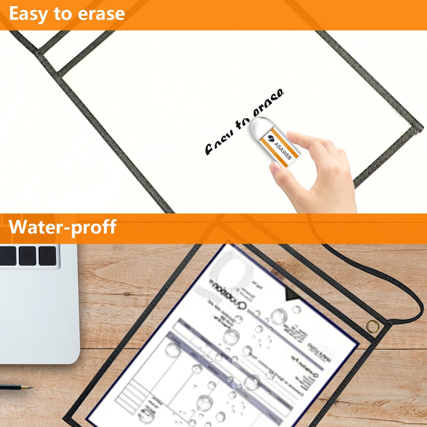 Merkaunis 50 Pack Shop Ticket Holders Job Ticket Holders Work Order Holder Pockets, 9 x 12 Dry Erase Pocket Work Order Plastic Sleeves with Hanging Strap, Both Sides Clear