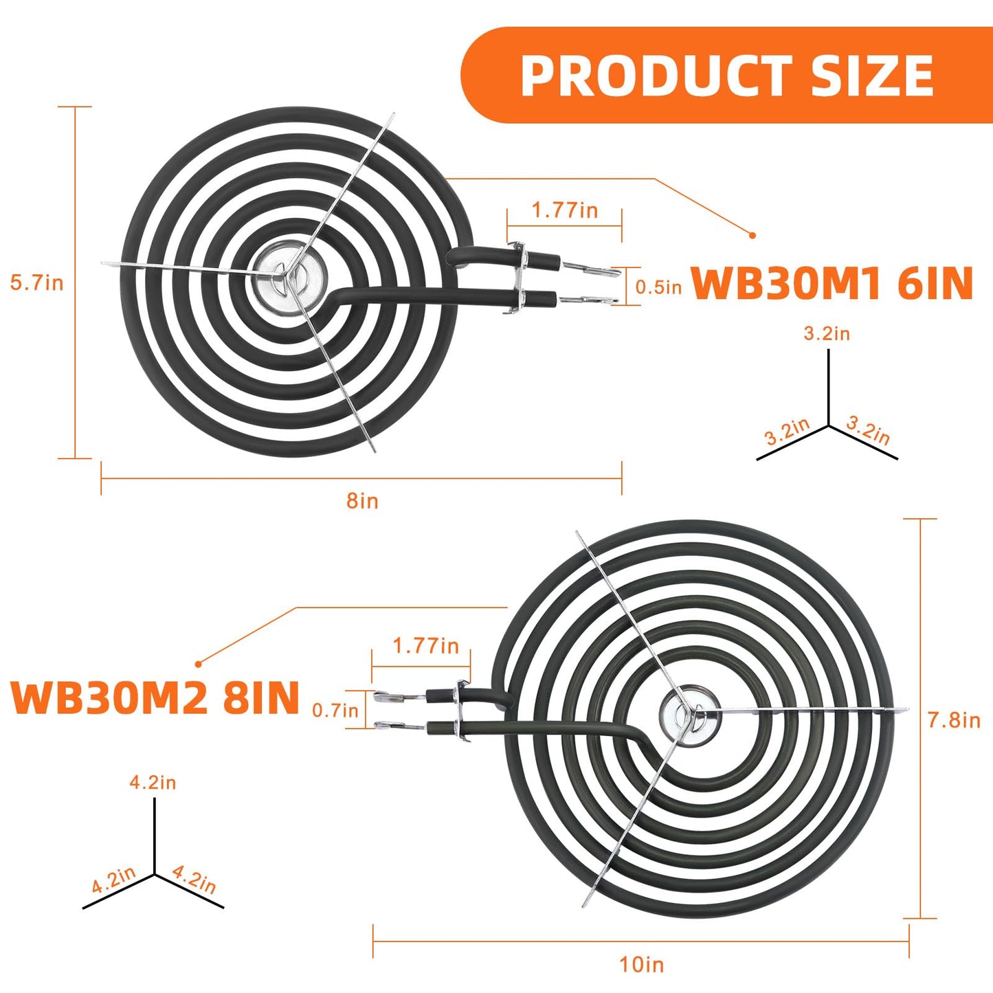 Electric Stove Burner Drip Pans WB31M19(8”) WB31M20(6”) Electric Stove Top Burner Replacement WB30M1(6") WB30M2(8") Compatible for G-E Hot-point Ken-more General Electric Stove Parts by MIFLUS