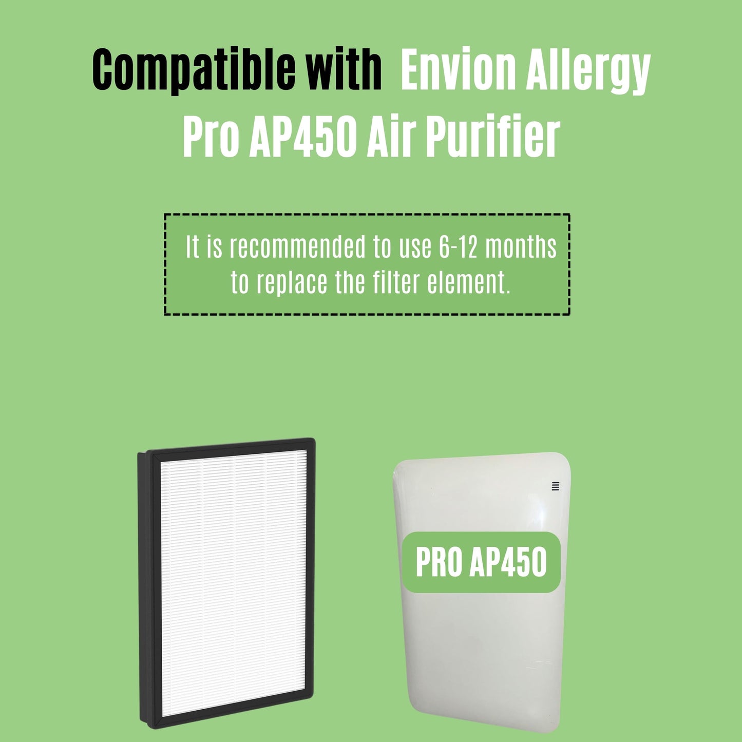 Nispira AP450F True HEPA Filter Compatible with Envion Allergy Pro AP450 Air Purifier. 2 Pack