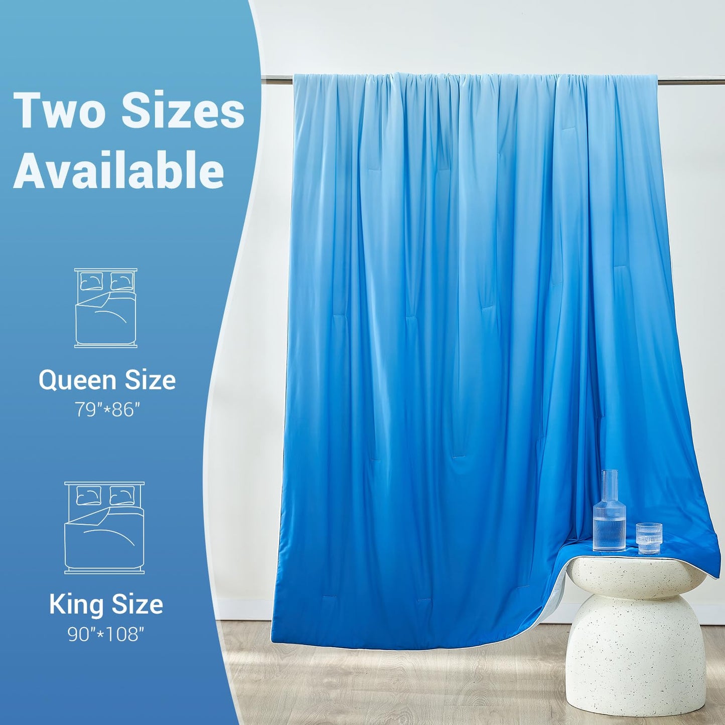 Elegear Cooling Comforter Queen Size Absorb Body Heat to Keep Cool, Double-Sided Cooling Blanket for Hot Sleeper Arc-Chill Cool Fabric Q-Max>0.5, Lightweight Summer Comforter Ice Blanket,Gradient Blue