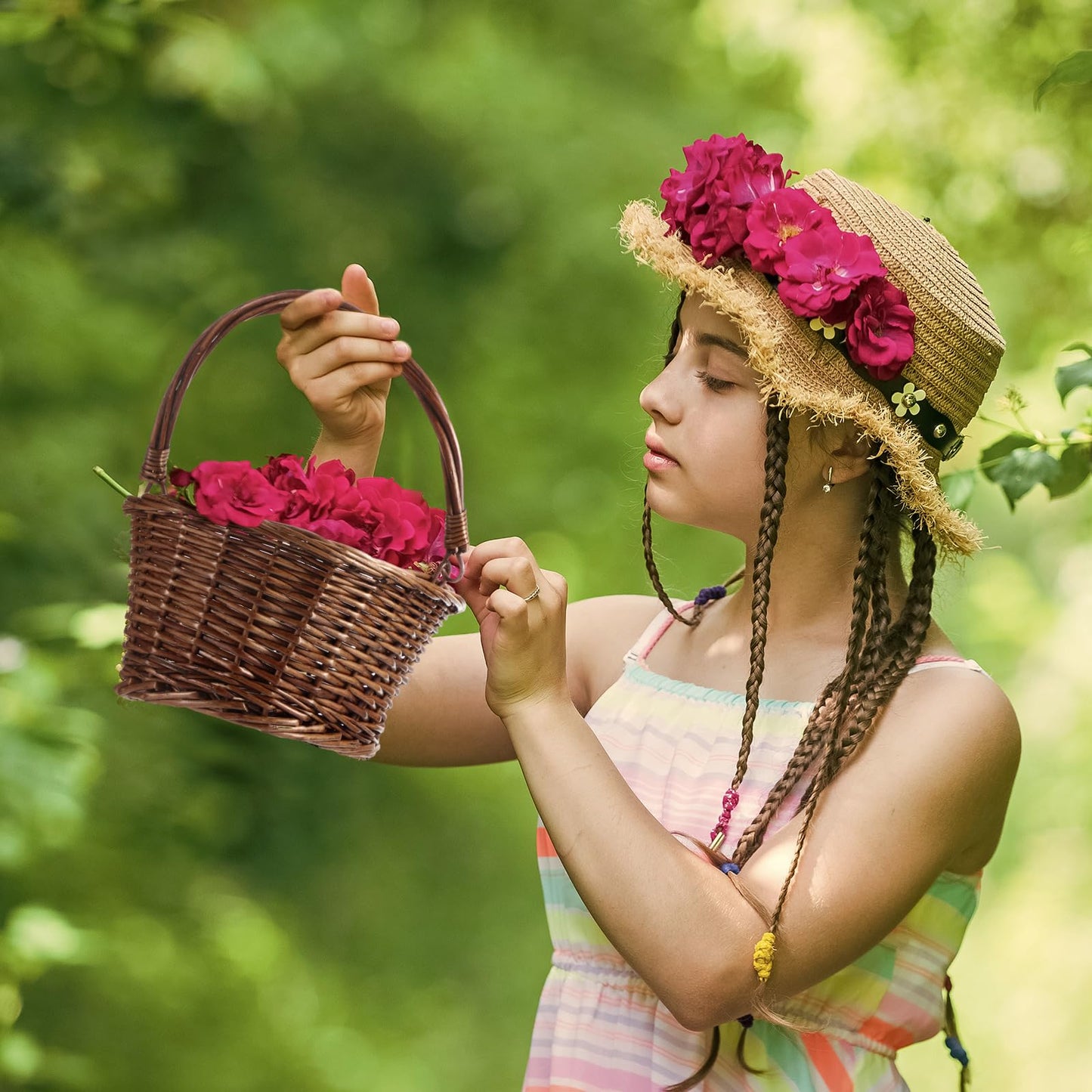 Barydat Small Wicker Basket with Handle Flower Girl Baskets Oval Willow Woven Braided Gift Basket for Weddings Picnic Baby Shower Home Garden Decor(6 Pcs,Brown,9" x 7" x 4")