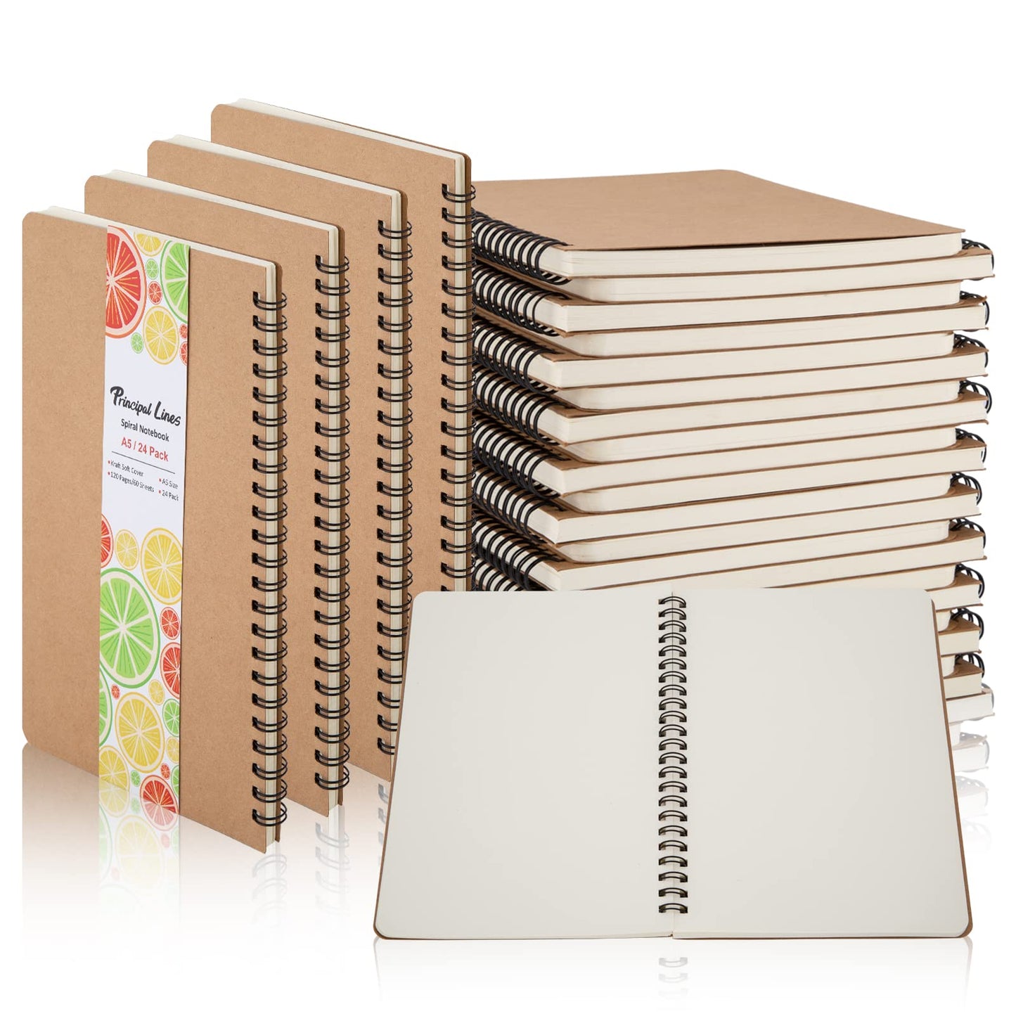 Principal Lines 24 Pack A5 Spiral Notebook,Soft Cover,Blank Sketch,Wire-Bound Journal Notebook,120 Pages, Unlined Paper Diary Notebook for Office, Business, School Supplies