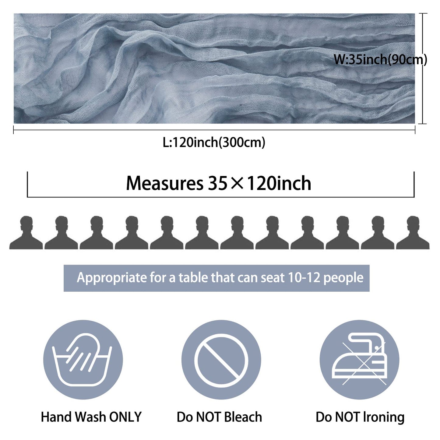 12 Pack 10Ft Cheesecloth Table Runner 35x120 Inch Boho Gauze Table Runner Rustic Cheese Cloth Long Table Runner Romantic Table Runner for Wedding Bridal Shower Birthday Party Table Decor (Dusty Blue)