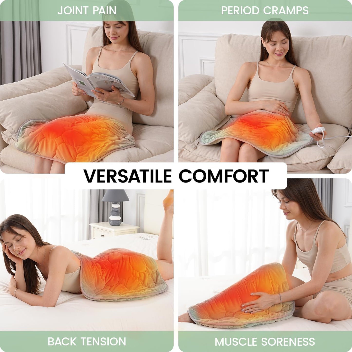 immtree Weighted Heating Pad for Period Cramps, 29" x 24" Extra Large Electric Heated Pads 7 lbs, Back Shoulder Knee Abdomen Pain Relief, Soft Warm Heavy Lap Blanket, Christmas Gift, Grey Green