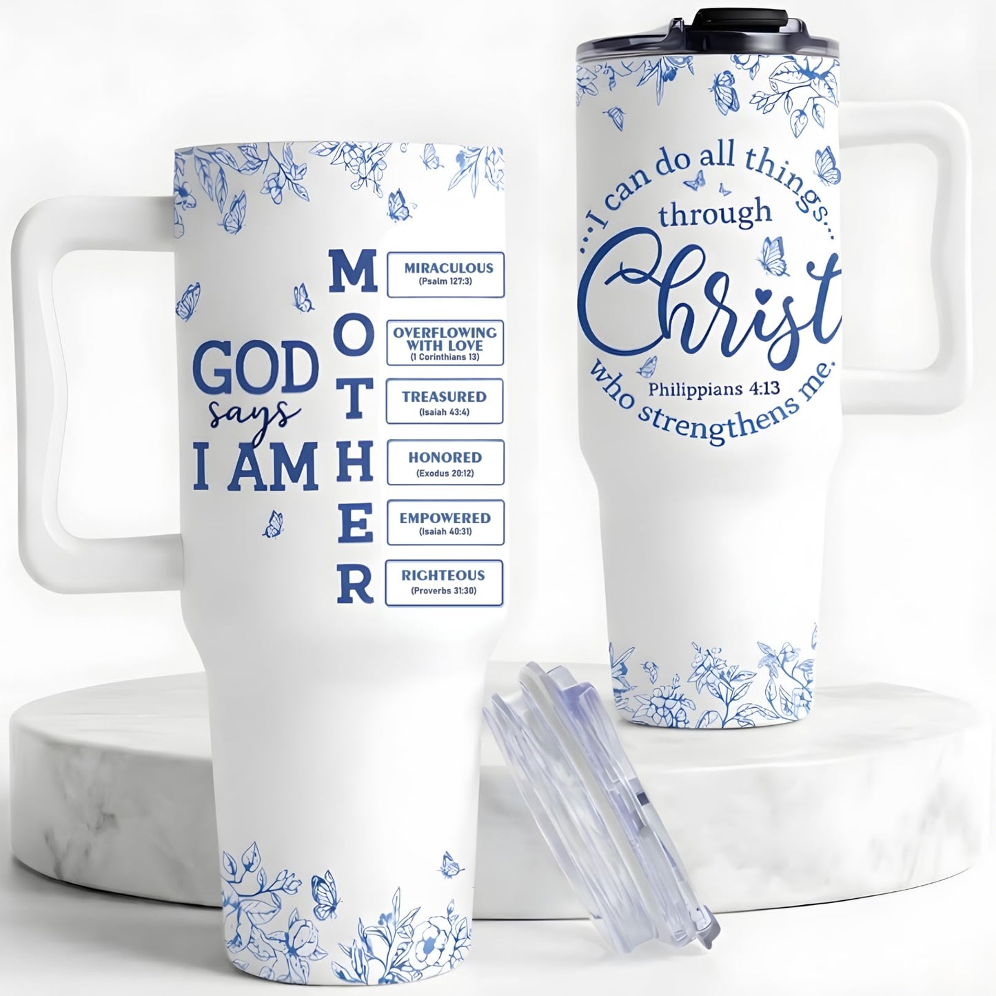 TAMUNBEE Christian Gifts For Mom, Mom Gift Tumbler With Handle 40oz, Christian Religious Moms Gifts, Birthday Gift for Moms, Stepmom, Mommy To Be from Daughter, Son or Family, Present for Women Faith