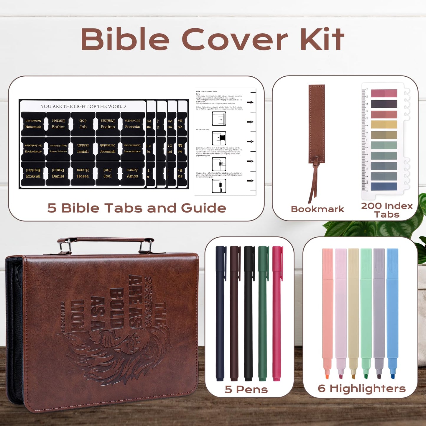 XKDOUS 20 Pcs Bible Case Set with Tabs, Pens, Study Supplies Carrier Holder Portable Men's Bible Bag Church Book Leather Cover Father Day Christian Gift for Dad, Mom, Men, Women