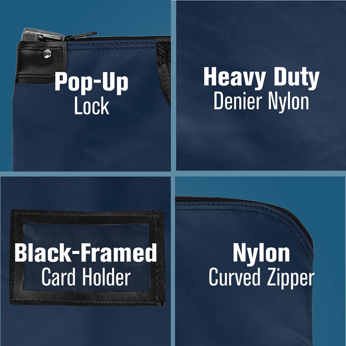 BankSupplies HIPAA Locking Courier Bag Navy Blue 19 Inches W by 15 Inches H Durable Laminated Nylon Metal Pop-Up Lock for Money Coins Checks and Documents