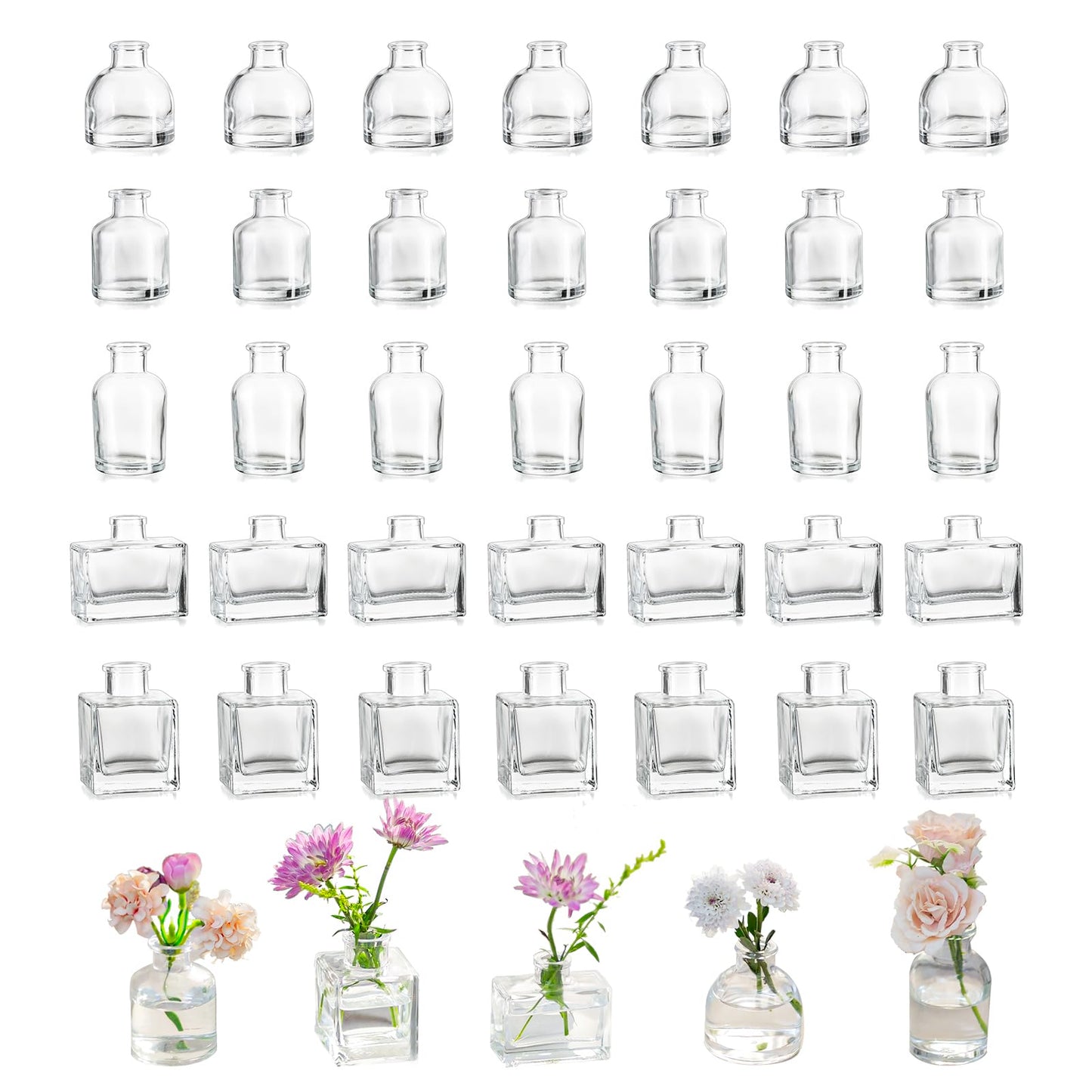 Small Glass Bud Vases for Centerpieces - Hewory 40pcs Clear Sturdy Cute Flower Vases Bulk, Mini Bottle Vase for Wedding Home Decor Birthday Party Events Mother's Day Bridal Shower Gifts Table Decor