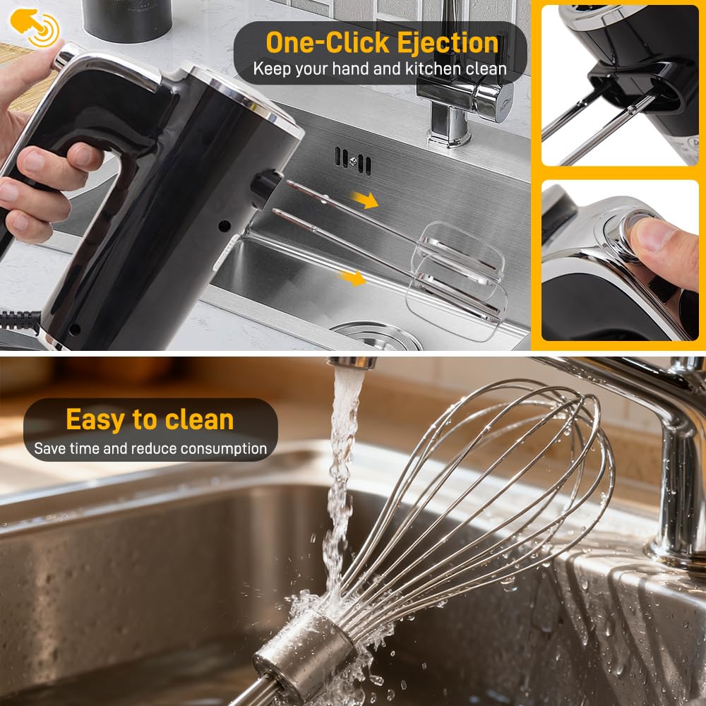 Hand Mixer Electric, Handheld Mixer with LCD Display and Storage Base, 5 Speeds & Turbo, Kitchen Mixer Electric Handheld for Eggs, Cream, Dough, Baking