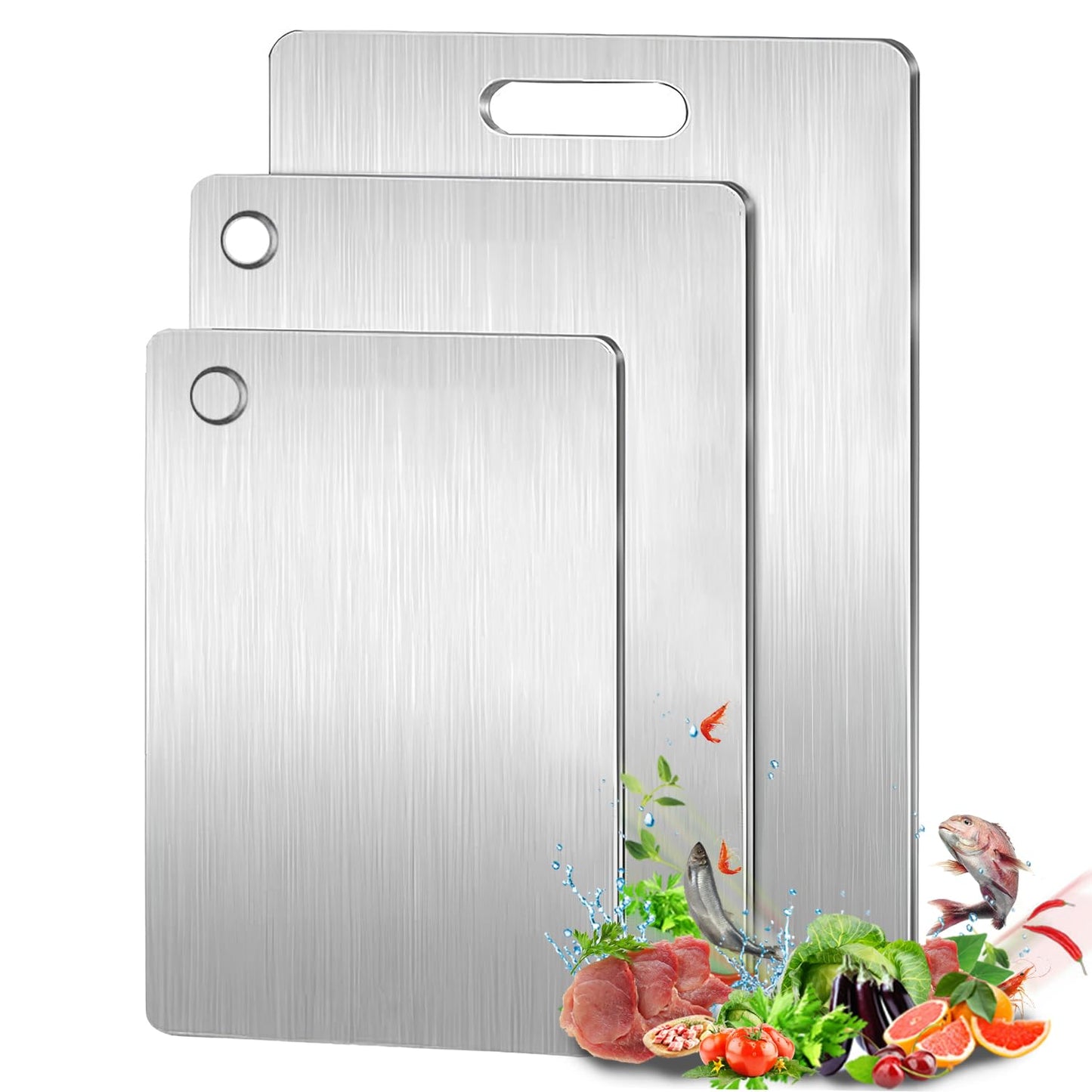 Titanium Cutting Board Set of 3, 100% Pure Titanium Cutting Boards for Kitchen, Non-Toxic Double Sided Food-Grade Chopping Board for Slicing and Dicing Meats, Dishwasher Safe (S+M+L)
