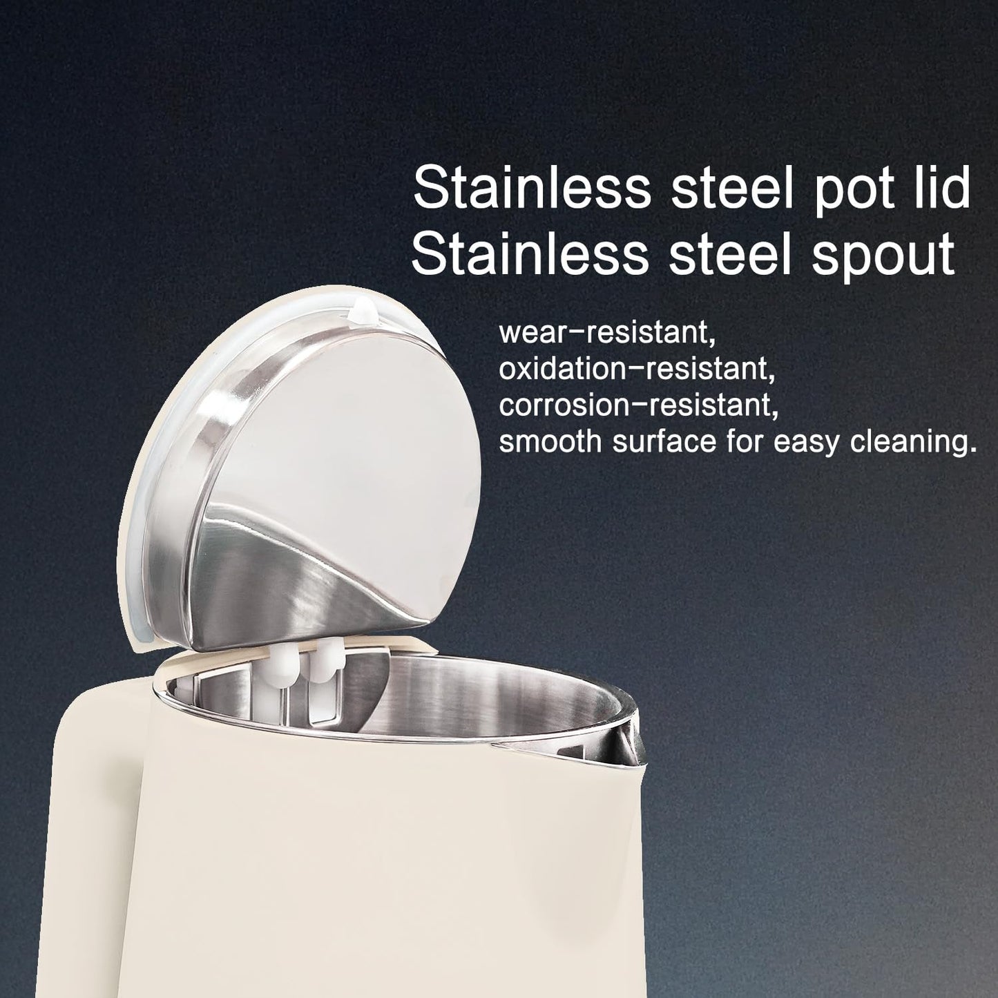 QUAXWELL 1.5L Electric Kettle Stainless Steel, Double Wall Cool Touch Teapot, Fast Boil,5 Temperature Control, LED Display, Auto Shut-Off,Keep Warm Function,Cream White