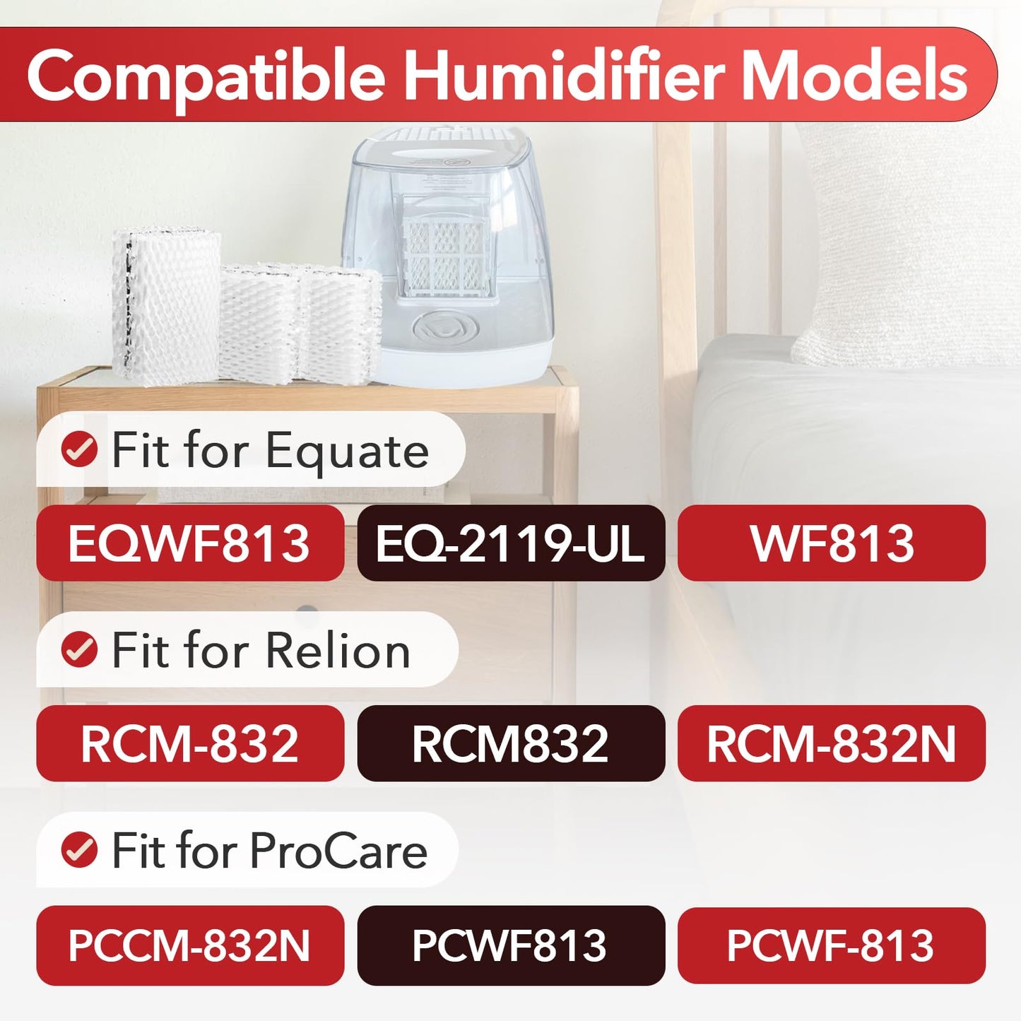 StreytoTek 12 Pcs WF813 Humidifier Replacement Filters, Fit for Equate EQWF813 Relion RCM-832/RCM-832N ProCare PCCM-832N, Cool Mist Humidifiers