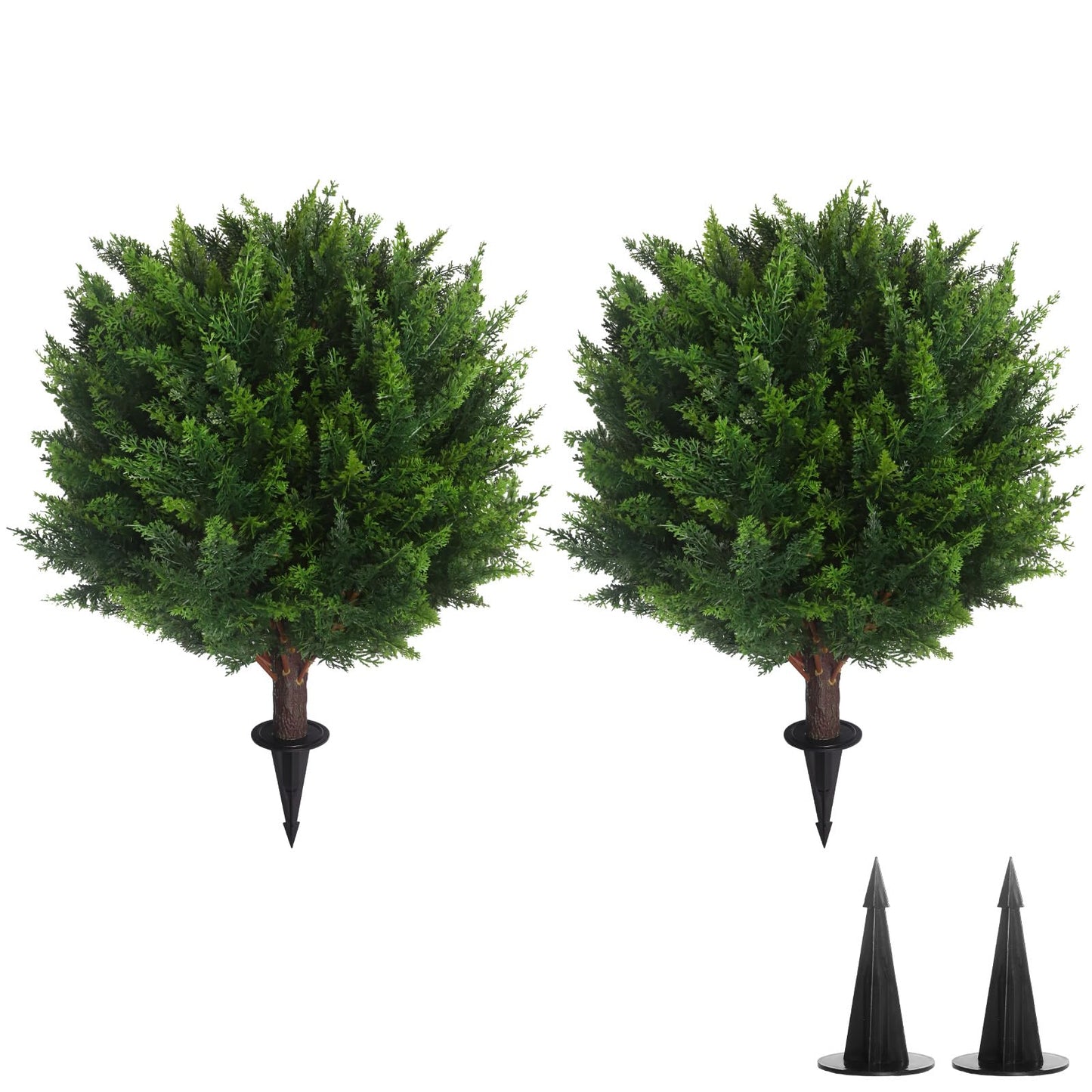 22''T Artificial Cedar Topiary Ball Tree 2 Pack, Outdoors Artificial Shrubs Faux Plants Uv Rated Perfect for Outdoor, Indoor - Easy to Install.