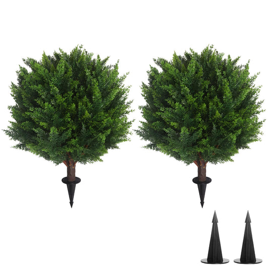22''T Artificial Cedar Topiary Ball Tree 2 Pack, Outdoors Artificial Shrubs Faux Plants Uv Rated Perfect for Outdoor, Indoor - Easy to Install.