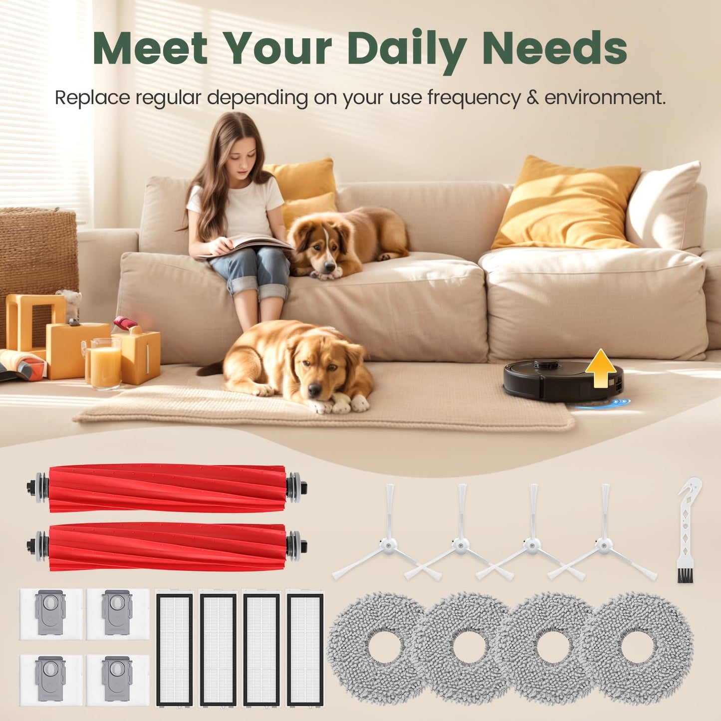19 Pack Replacement Parts for Qrevo S/Qrevo Pro/Qrevo MaxV Robot Vacuum Cleaner Accessories Replacement Kits (2 Rolling Brush + 4 HEPA Filters + 4 Dust Bags + 4 Mop Pads + 4 Side Brushes)