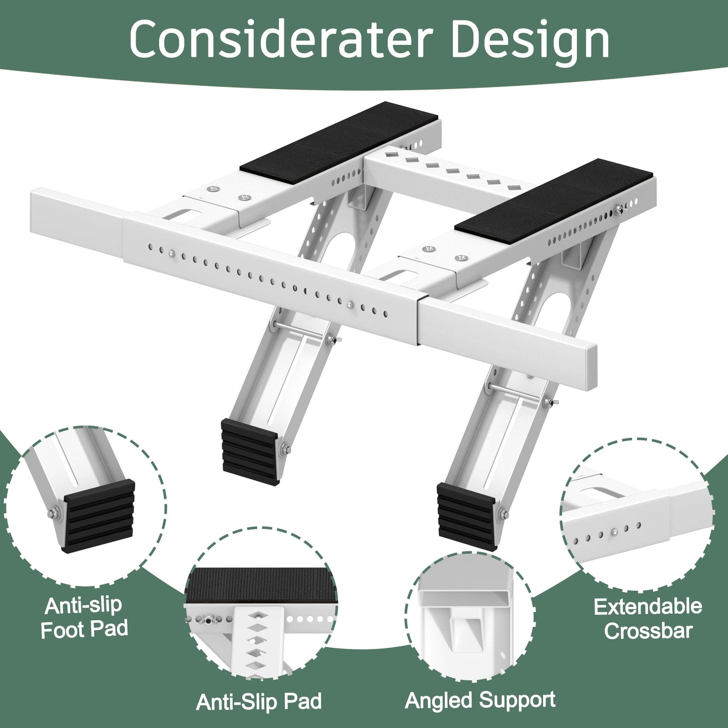 No-Drill Window AC Bracket, Upgraded Heavy-Duty Adjustable Air Conditioner Support Bracket, Fits Single/Double Hung Windows, Supports Up to 300 lbs, Easy Installation & Removal, White