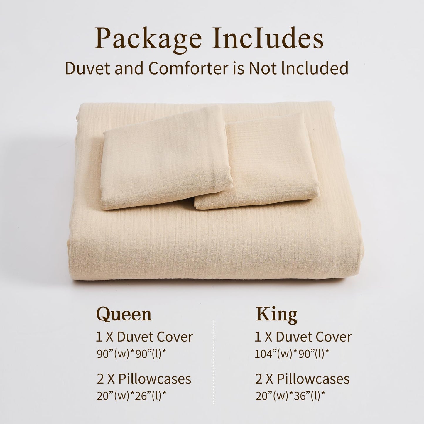 MEISHANG Muslin Duvet Cover Queen Size - 100% Organic Cotton, Soft Textured Gauze Weave Duvet Cover for Breathable All-Season Oeko-Tex Certified - 3 Piece Set (Queen, Linen)