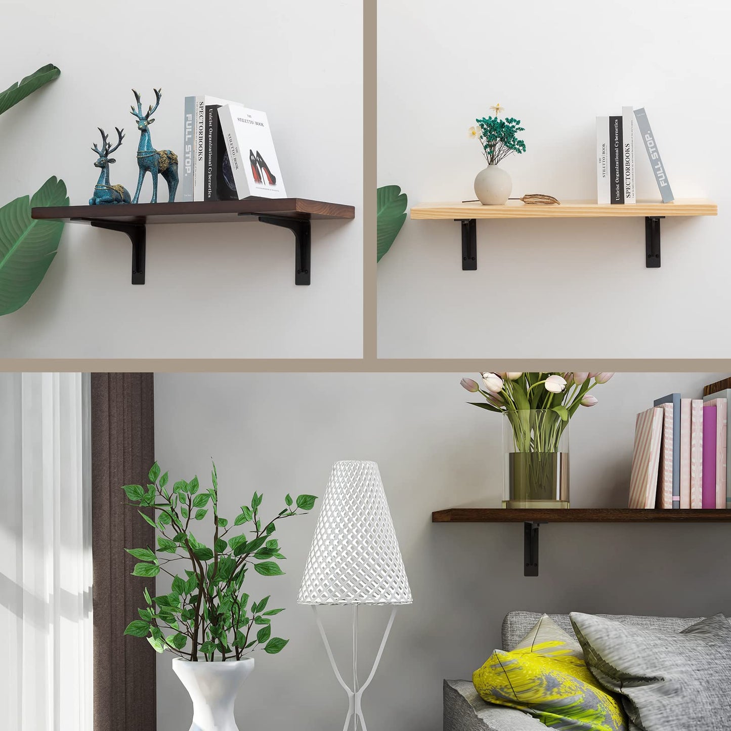 PICESA 10"x 6"Shelf Brackets,L Shelf Brackets,max Load 300lbs, Vertical Angle, Premium Alloy Metal Heavy Duty Shelf Bracket, high Strength Mounting Hardware Included, Corner Brace Joint,Pack of 4.