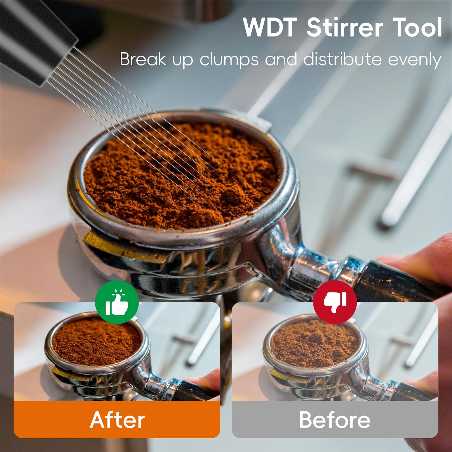 7 Pcs 51mm Espresso Tamper Tools Accessories Kit for Coffee WDT Tool Accessories Set Coffee Tamper Set with Wood Espresso Tamping Station Distributor Dosing Funnel Stirrer Brush Puck Screen -51mm