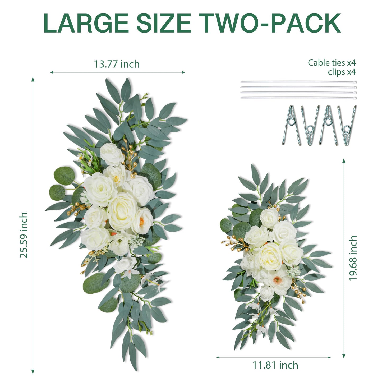 NKLTD Wedding Arch Flowers (2pack),Flower Arch Stand,Flower Garland,for Wedding Outdoor Decorations Floral swags and Garlands Chair Decorations etc isle Decor,Reusable.（White）