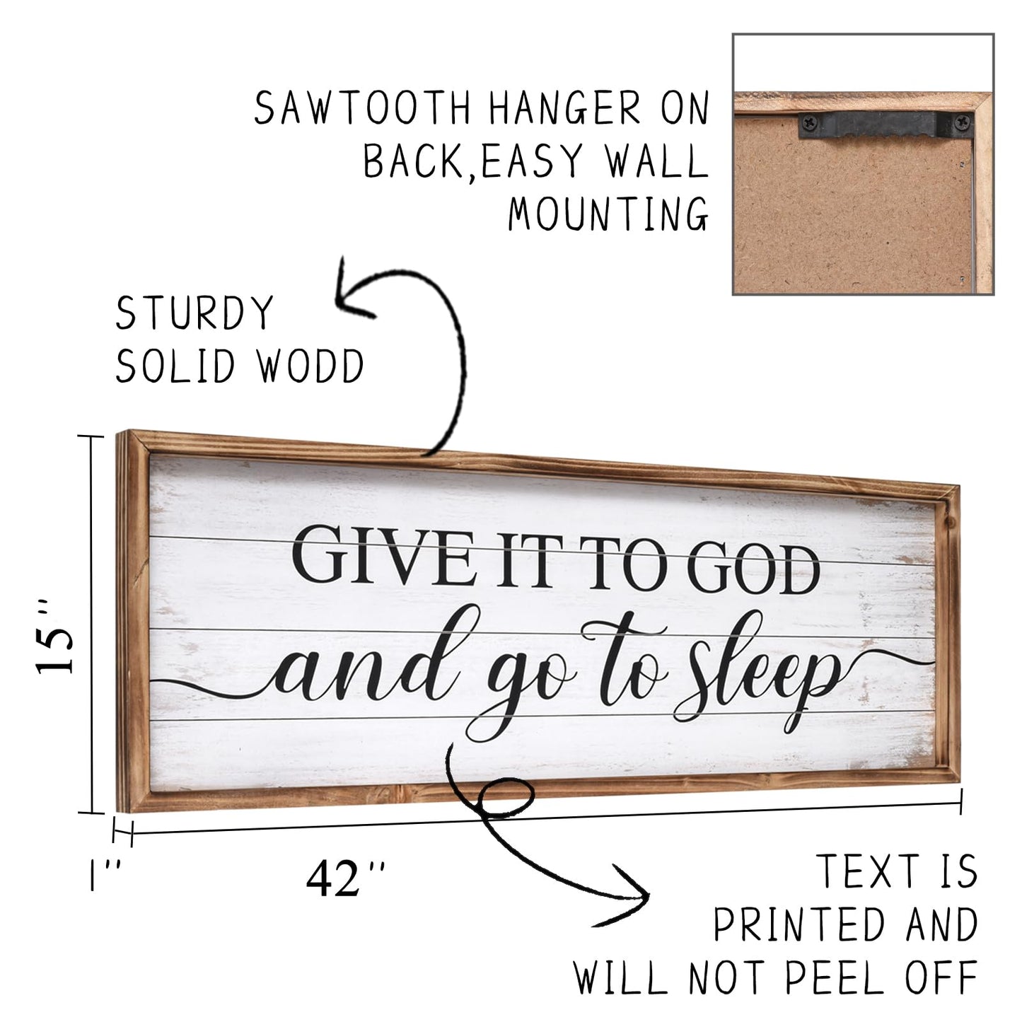 UPPER DECOR Give It to God and Go to Sleep Sign 42''×15'' Large Above Bed Wall Decor Farmhouse Bedroom Decor Wood Guest Room Decor Framed Wall Art Rustic Master Bedroom Wall Decoration