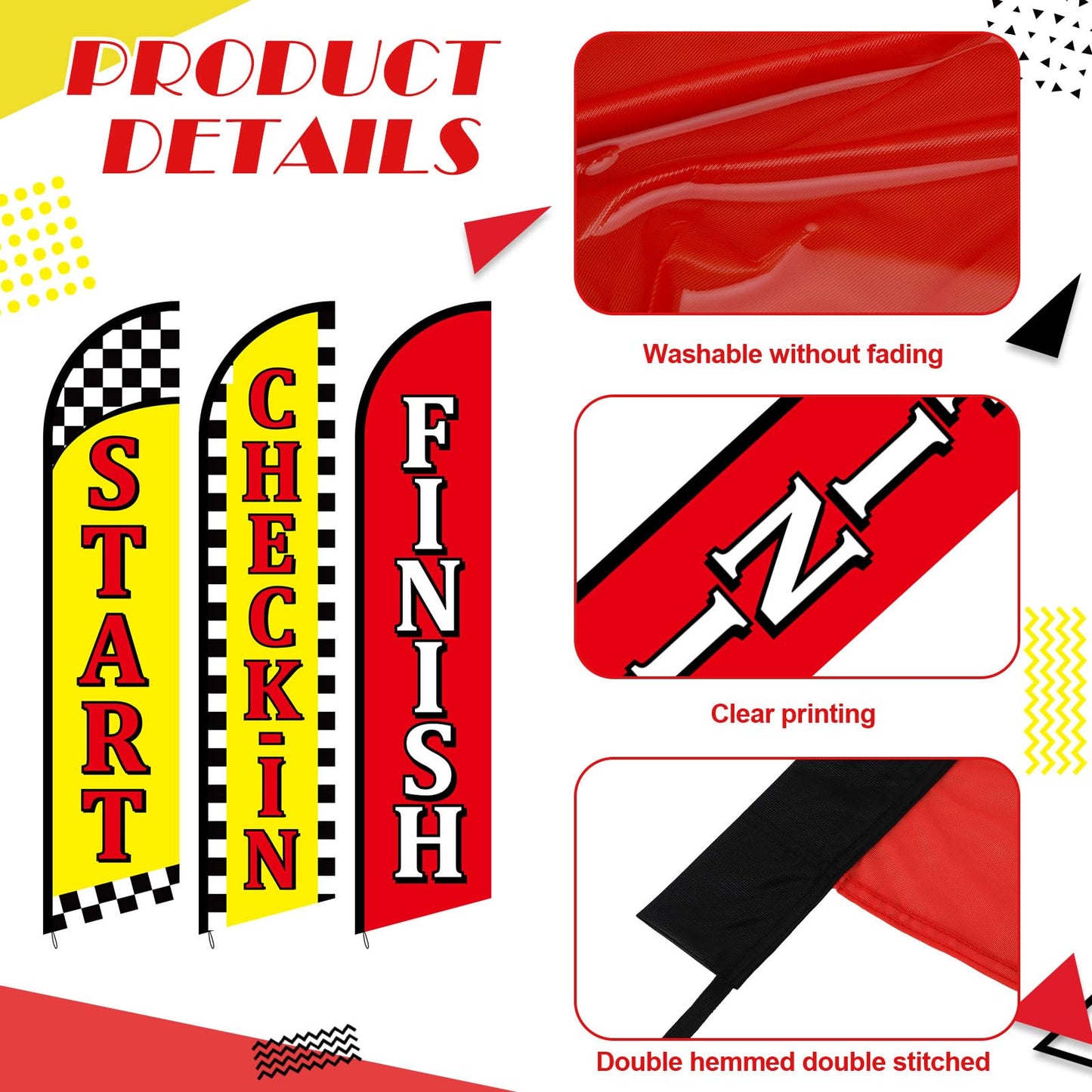 Hillsuren Start Finish and Check-in Advertising Package of 3 Feather Banner Red Yellow Swooper Flag Kits for Marathons, Races, Special Events, Poles Not Included