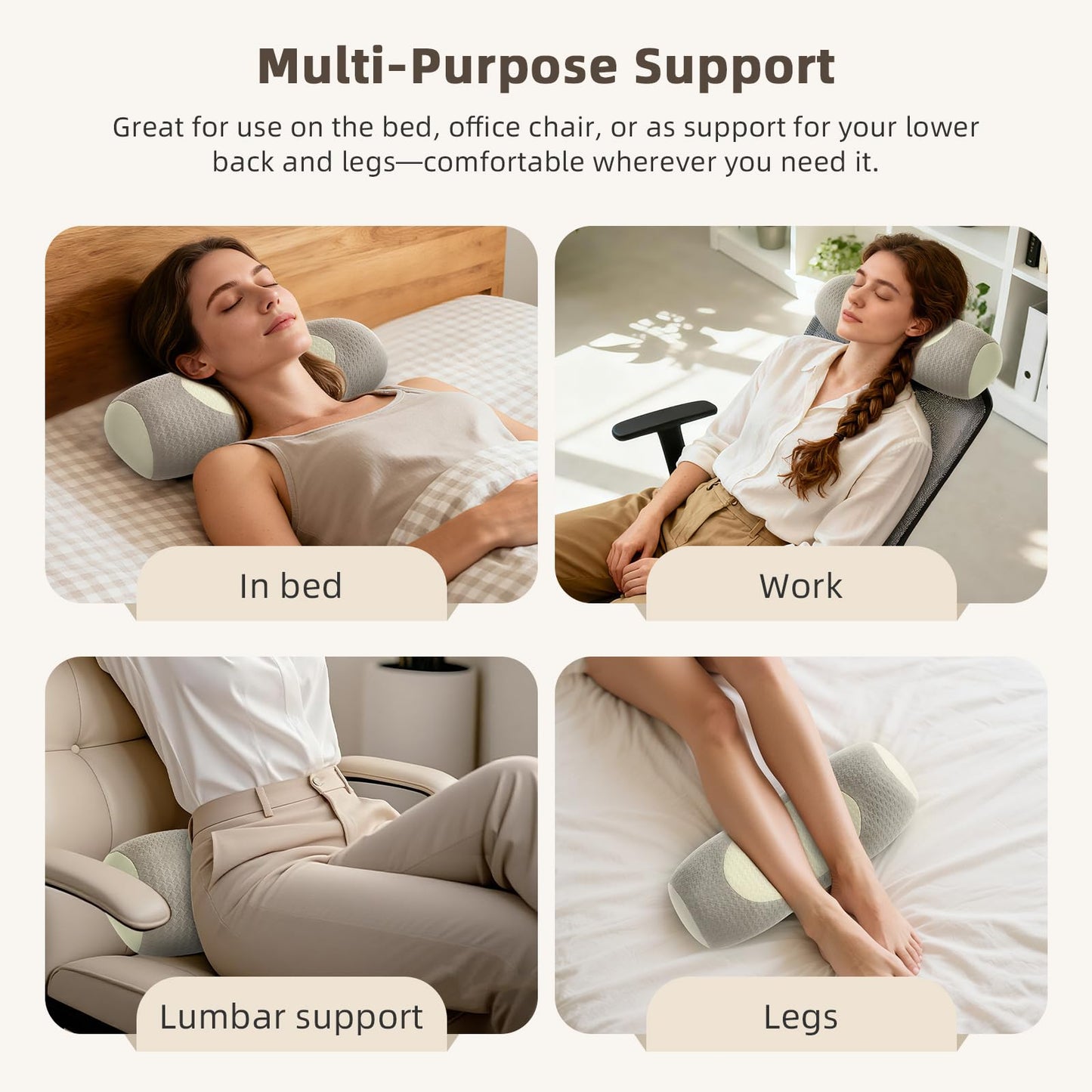 Qirelle Organic Buckwheat Cervical Neck Pillow, Adjustable Neck Roll for Sleeping, Ergonomic Neck Support Bolster for Side & Back Sleepers, Firm Support Pillow for Neck Pain Relief & Spine Alignment