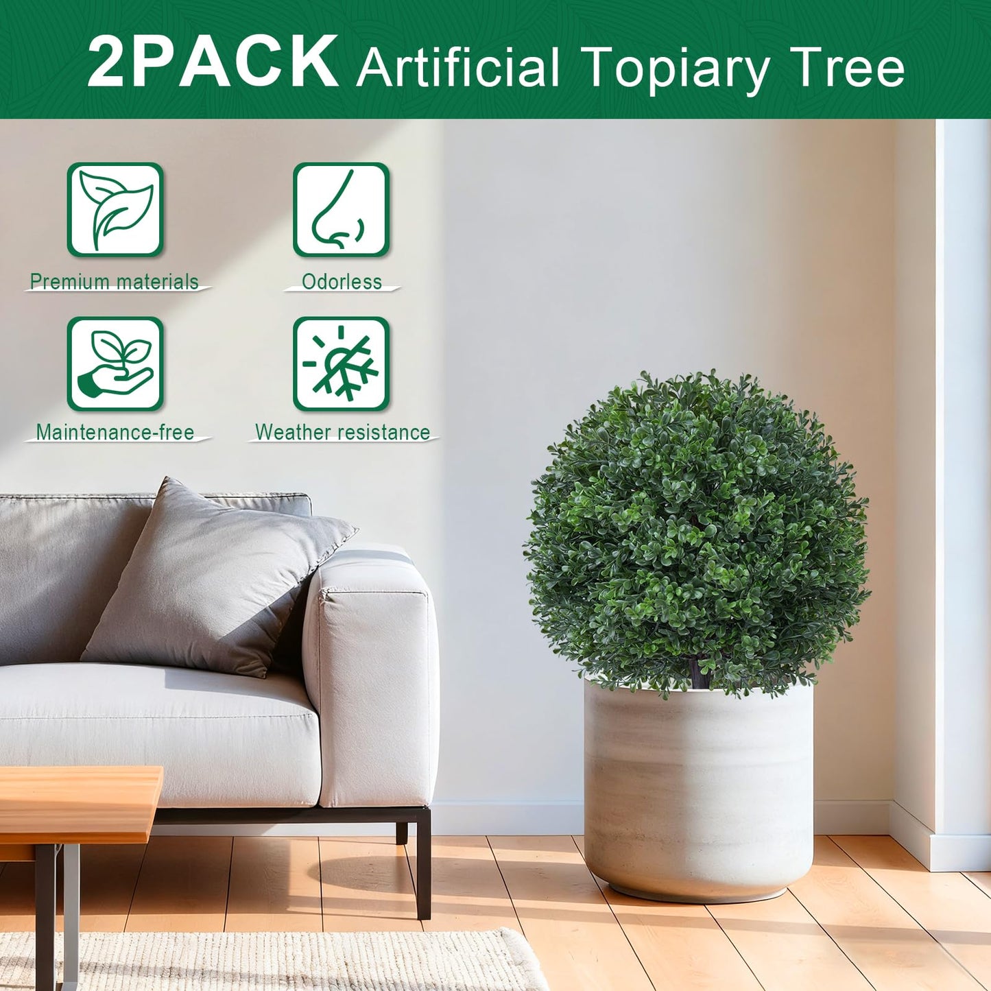EverNature 2Pack Artificial Boxwood Topiary Ball Trees,16''UV Resistant Fake Evergreen Shrubs Bushes Plants with Ground Spike, Fake Plants for Outdoor Indoor Front Porch Garden