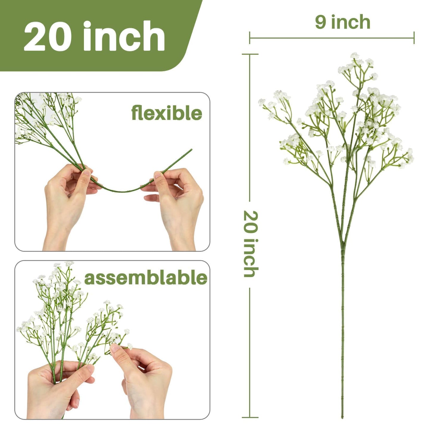 Sukh 20 Babys Breath Artificial Flowers - White Fake Flowers Baby's Breath Gypsophila Realistic Bouquet Flores Artificiales para Decoracion Plants for Wedding Table Centerpieces, Home Decoration