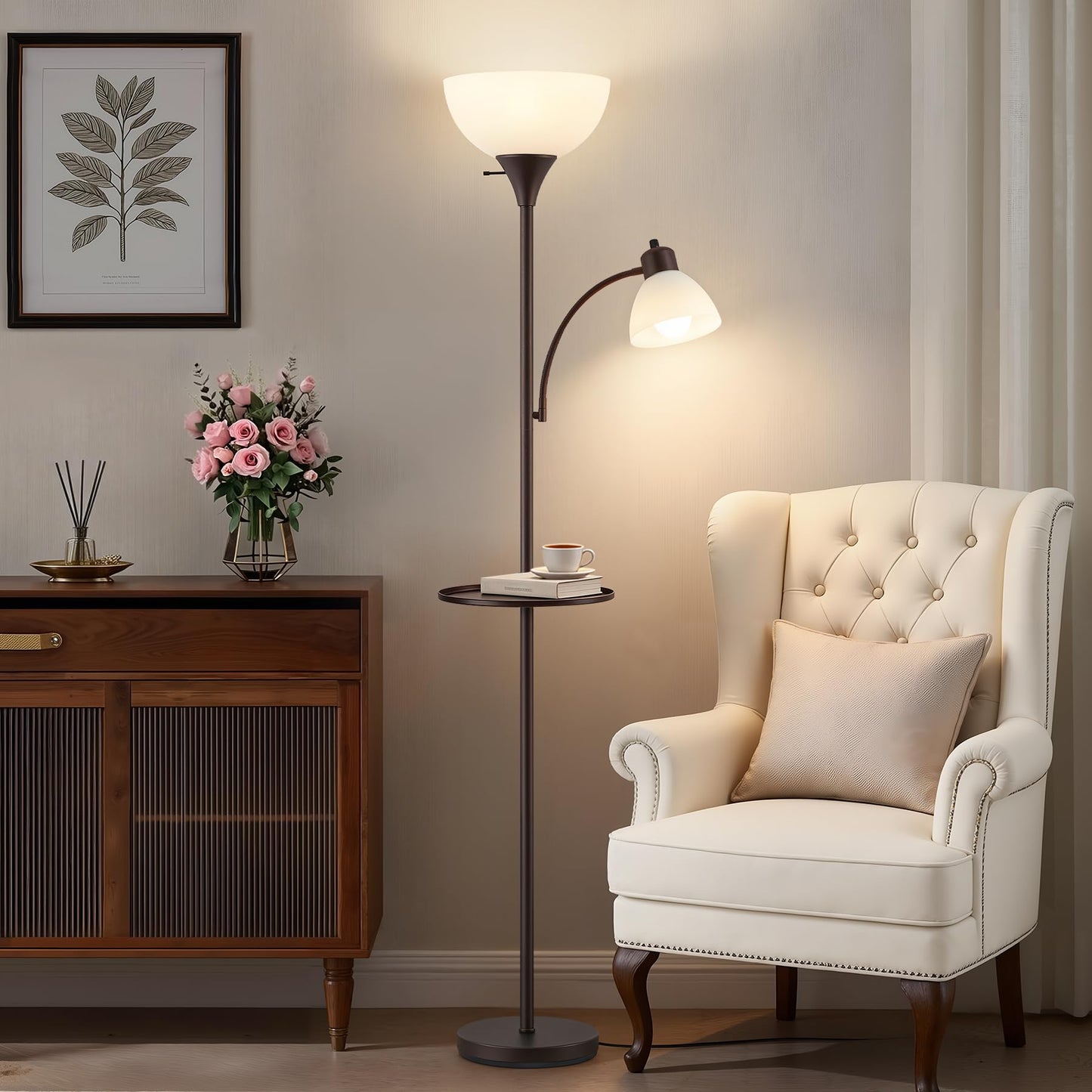 Luvkczc 72" Floor Lamp with Table, Adjustable Reading Lights, Modern Torchiere Floor Lamps for Living Room, Bedroom, Office, Brown【Bulb not Included】