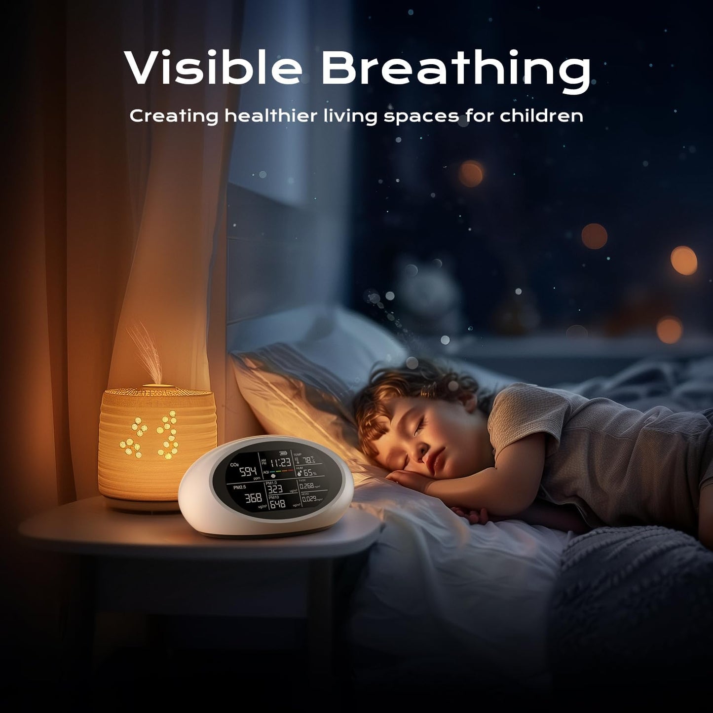 12-in-1 Air Quality Monitor Indoor, Portable Air Quality Monitor, for CO2, PM1.0, PM2.5, HCHO, TVOC and Others, Air Quality Tester for Home, Hotel, Office, Car, Battery Powered Air Monitor (White)