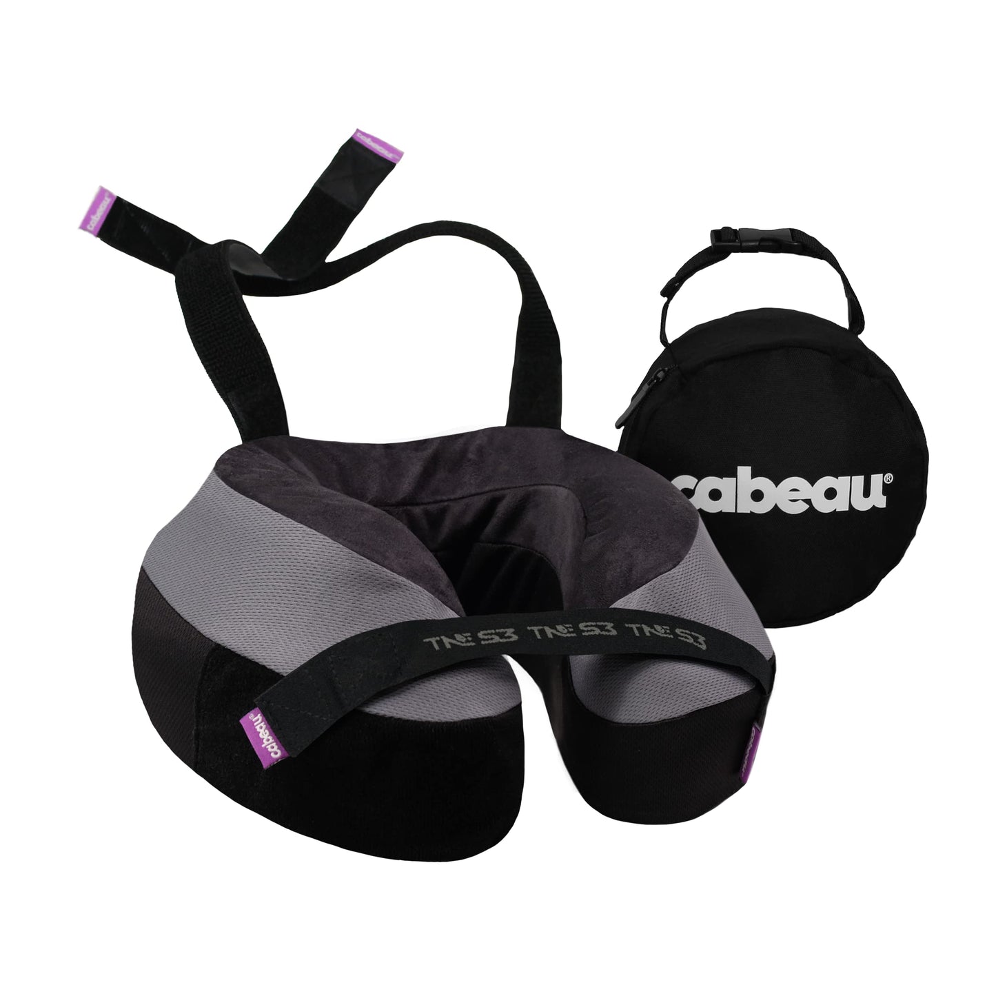 Cabeau Travel Neck Pillow for Airplanes - The Neck's Evolution TNE S3 - Supportive Memory Foam Design for Long Haul Flights with Attachable Seat Straps and 360 Support in Berlin Grey