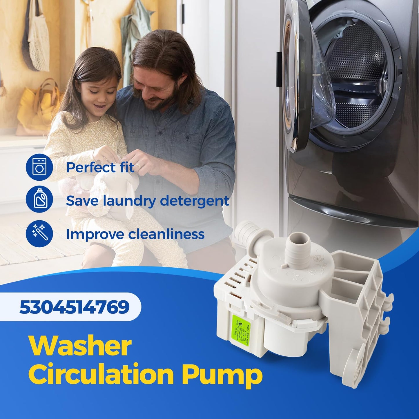 5304514769 Circulation Pump Compatible with Electrolux WhiteWestinghouse Washer, Replacement Part 5304505224 5304509040 4839358 AP6329664 PS12365825 EAP12365825