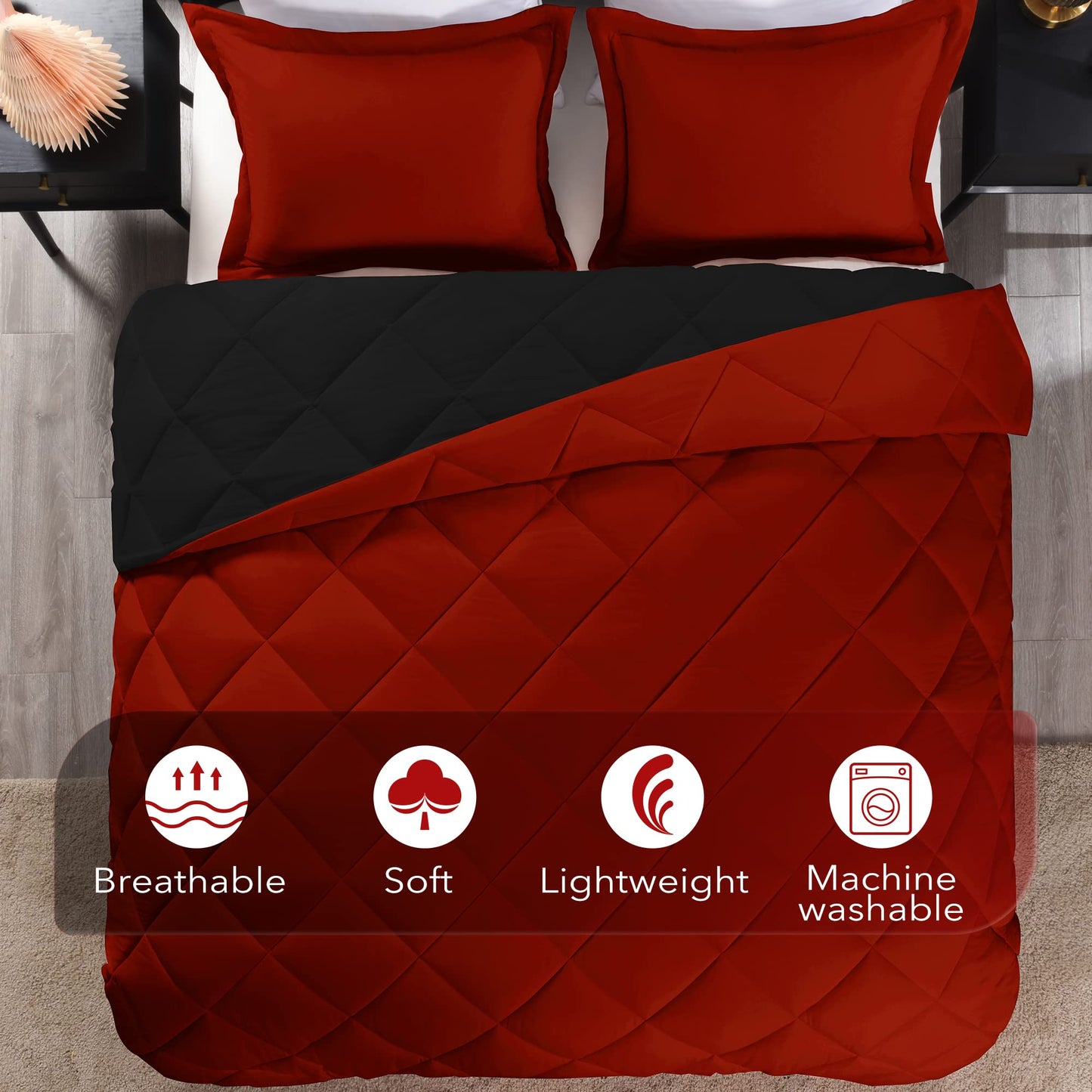 downluxe California King Comforter Set - Red and Black Cal King Comforter Set, Soft Bedding Sets for All Seasons - 3 Pieces - 1 Comforter (104"x96") and 2 Pillow Shams(20"x36")