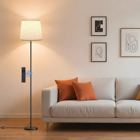 SIBRILLE Floor Lamp with Linen Shade - 62" Dimmable LED Standing Lamp with Remote Control, 9W E26 Bulb Included, 3000-6000K, Modern Floor Reading Light for Bedroom Living Room Office Corner, Black