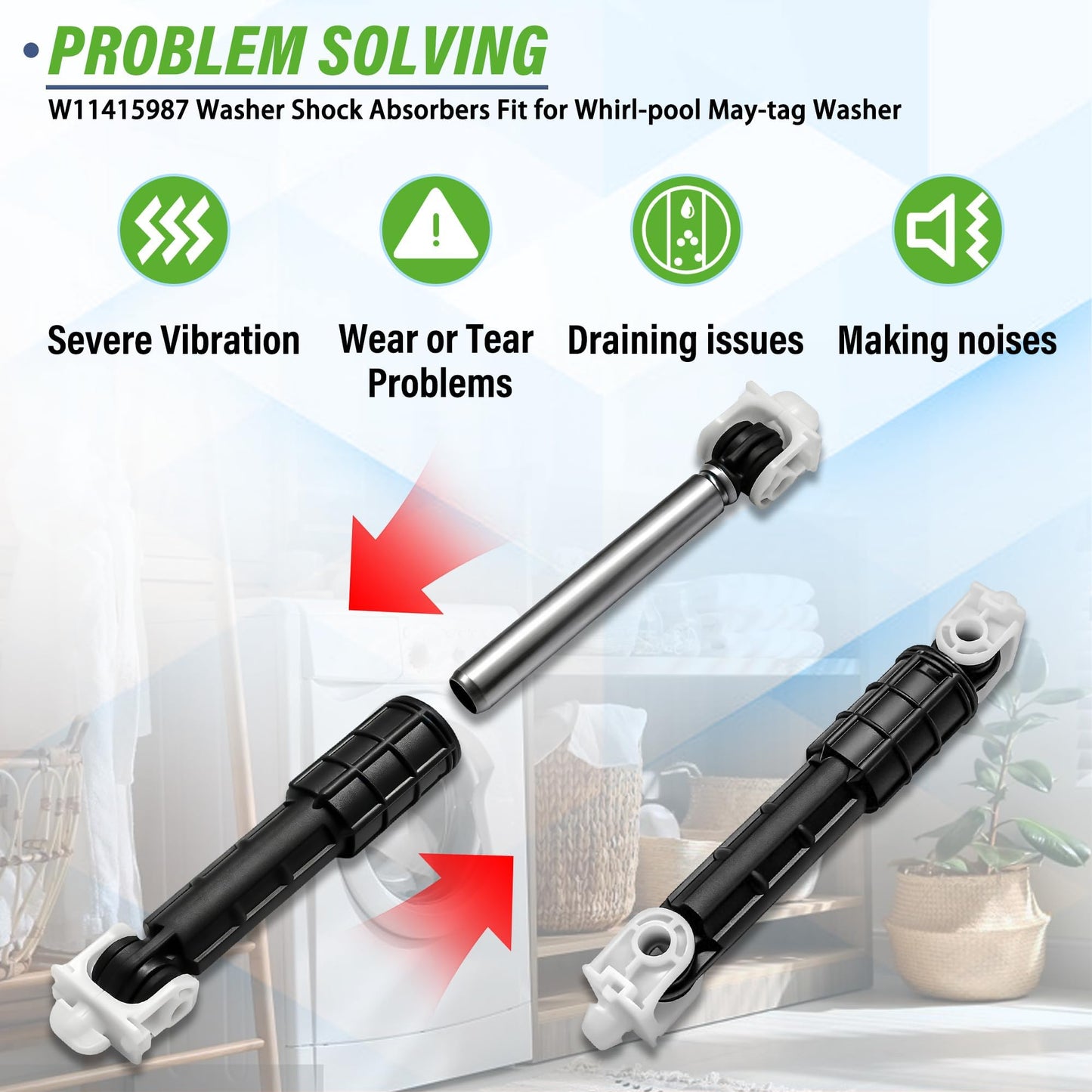 W11415987 WFW95hEDW0 WFW70HEBW2 WFW70HEDW0 WFW90HEFW1 Washer Shock Absorber Kit Fit for whirl-pool May-tag washer WFW80HEBW1 WFW80HEBW2 WFW81HEDW0 WFW8540FW0 MHW3000BG0 MHW3000BG1 MHW3000BG2