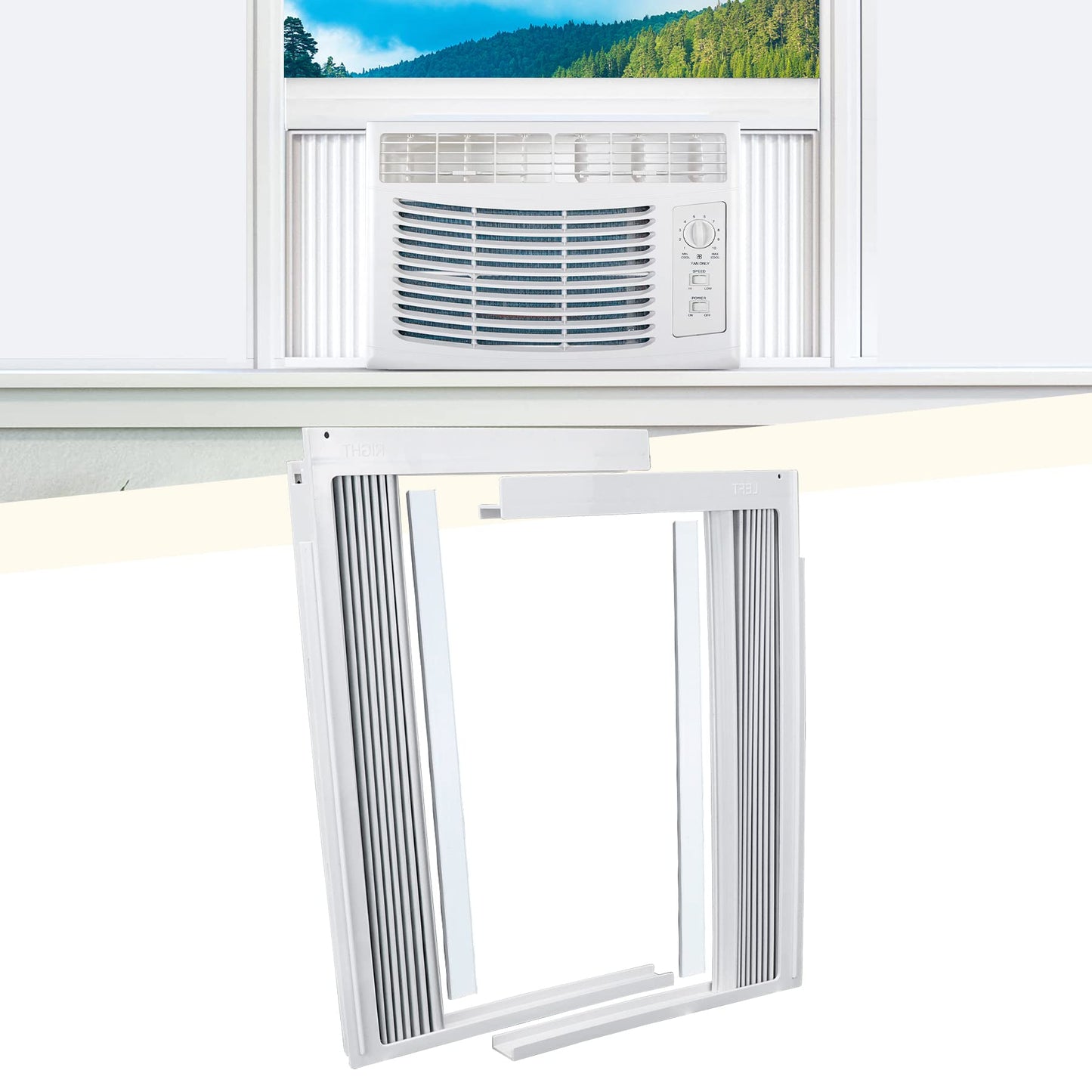 Powrocket Window AC Side Panel with Frame Set,Air Conditioner Accordion Filler Curtain Replacement Kit,Fits Most 10000 BTU Window Air Conditioner Units,White