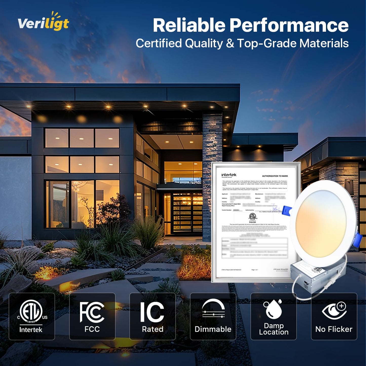 Veriligt 12 Pack 4 Inch 5CCT LED Recessed Light, Silm Canless Recessed Lighting, Dimmable, Damp Rated, 2700K-5000K Selectable, Wafer Ceiling Downlight with Junction Box, 750LM, 9W 120V, ETL&FCC