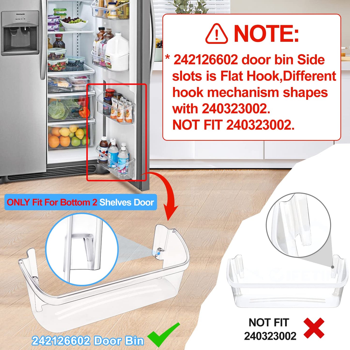 UPGRADED 242126602 Refrigerator Bottom Door Shelf Replacement For Frigidaire Refrigerator Door Shelf-Lower Side Shelf Rack Parts LFSS2612TF0 FFSS2615TS0 FFSS2625TS0 AP6278233 PS12364199-2 PACK