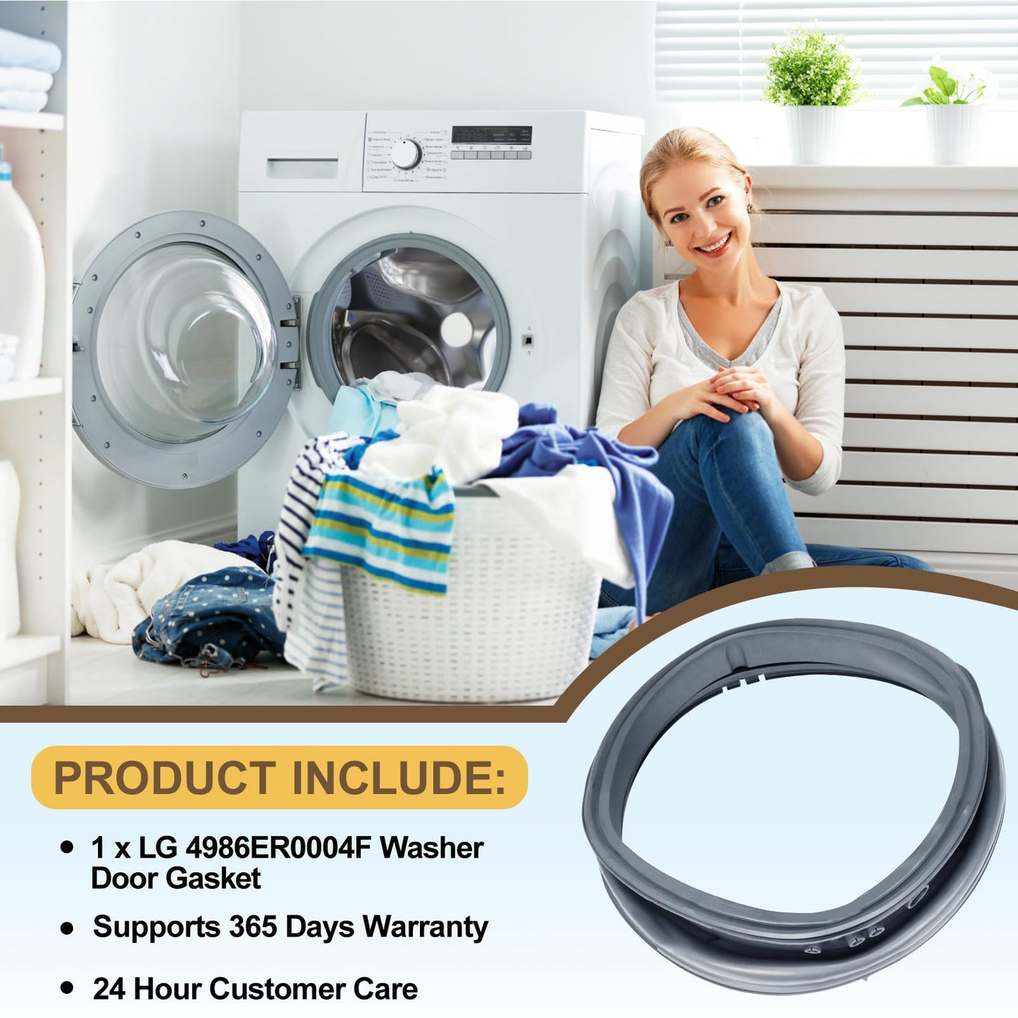 Upgraded 4986ER0004F No.13 4986ER0004J Washer Door Gasket Seal Replacement Compatible with LG, Kenmore Front Load Washer Door Seal WM2355CS WM2050CW WM2101HW WM2301HR Washer Door Boot