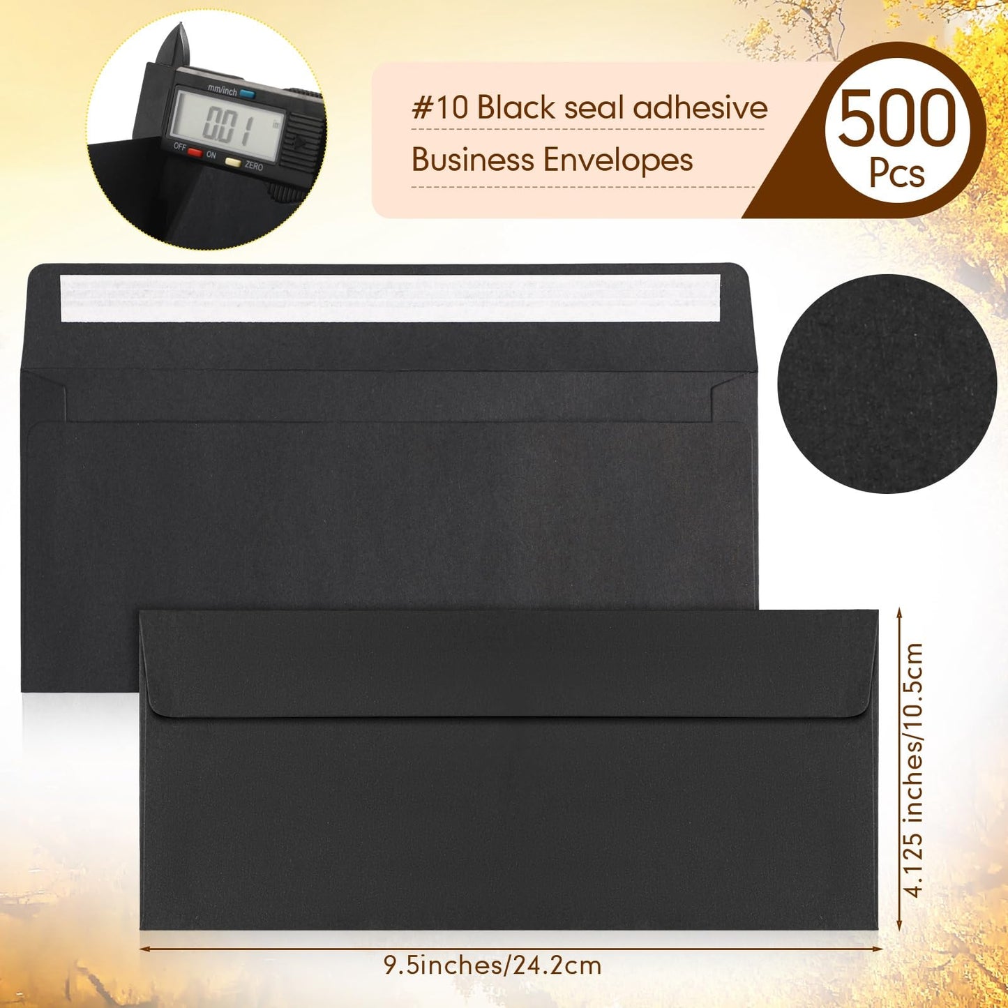 Jutom 500 Pcs Kraft Envelopes Letter Size Bulk #10 Business Strong Sealed 4-1/8 x 9-1/2 in Flap Office Printable Mailing Envelopes Windowless Invisible(Black)