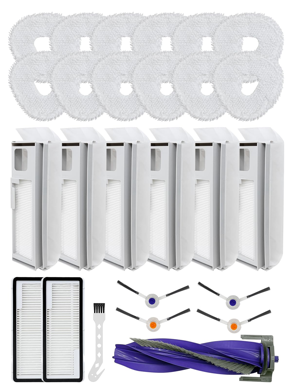 26 PCS Robot Vacuum Accessories Set Replacement For Narwal Freo X Ultra,1 Tangle-Free Silent Roller Brush,2 HEPA Dustbin Filters,6 Disposable Dust Bags,12 Mop Pads,4 Side Brushes,1 Cleaning Brush