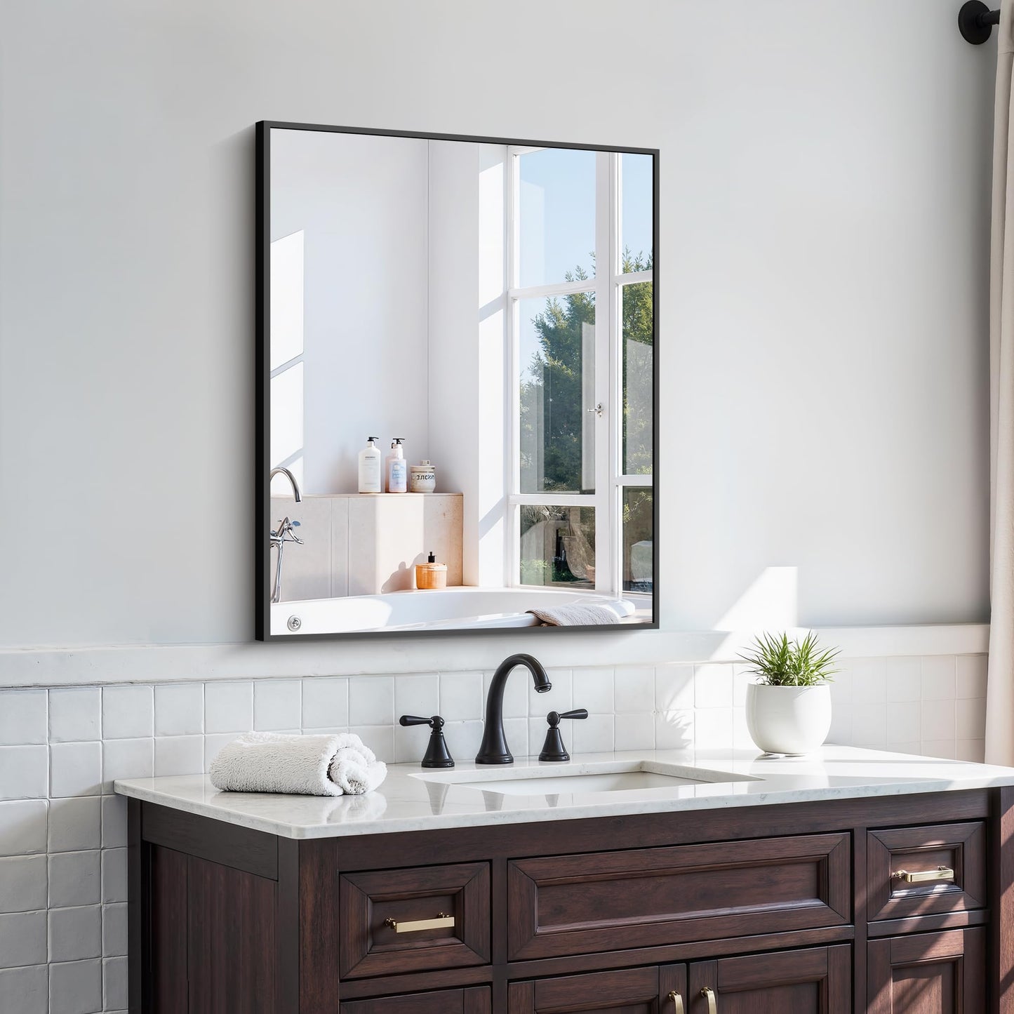KOCUUY Black Mirror, 24x30 Inch Rectangle Bathroom Mirror for Over Sink, HD Tempered Glass, Anti-Rust Frame, Modern Design for Bathroom, Bedroom, Living Room, Entryway, Hang Horizontal/Vertical