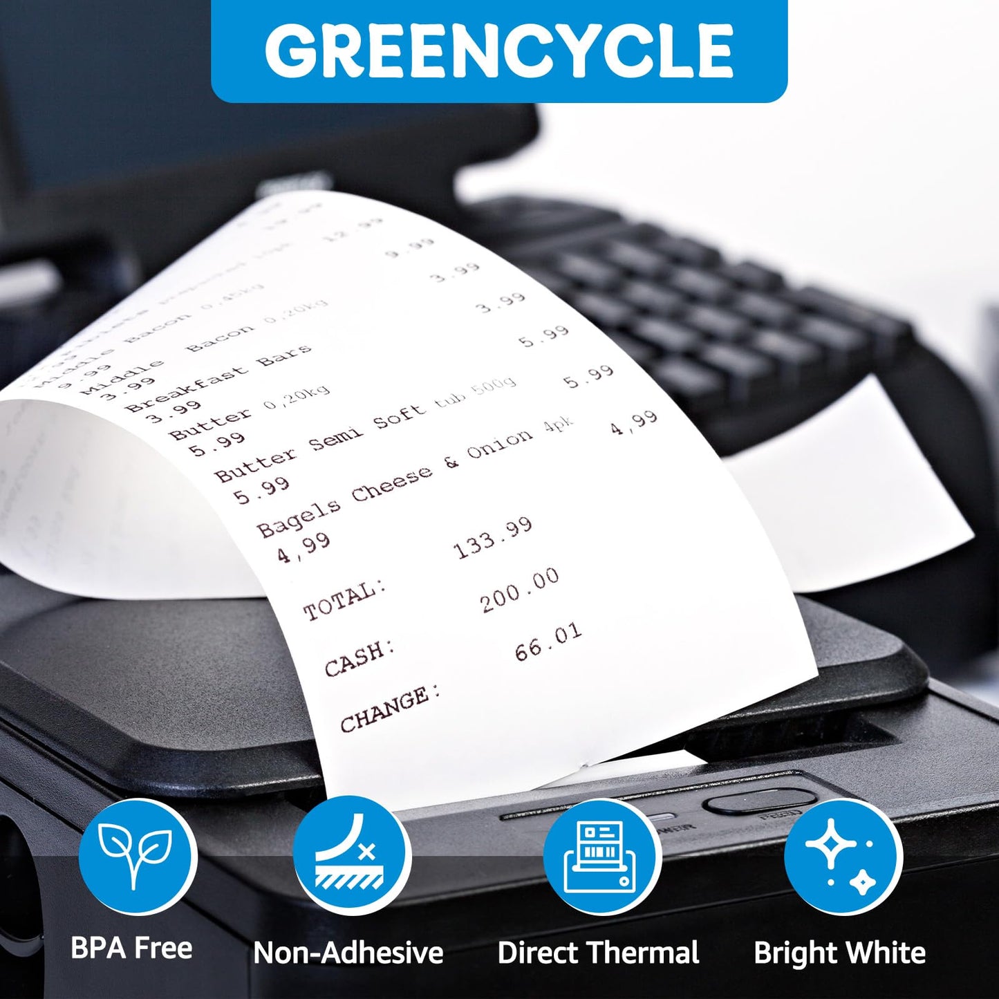 GREENCYCLE 5 Roll Compatible for Dymo 30270 2-1/4" x 250' Cash Register POS Receipt Paper Rolls LW Continuous White Labels Used for Zebra LabelWriter 450, 450 Turbo, 4XL, NOT FIT 550 & 5XL